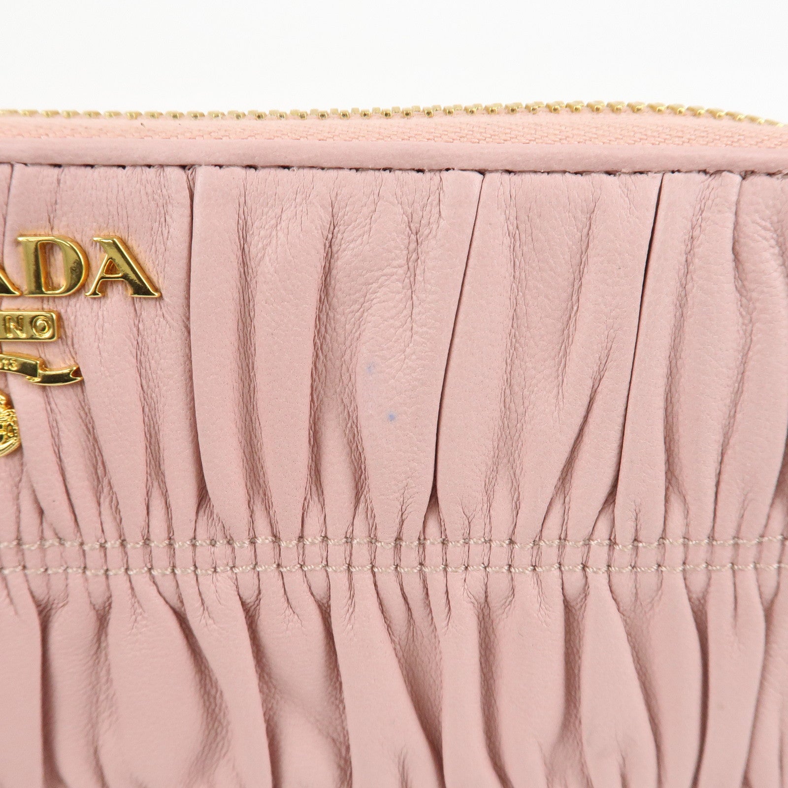 PRADA Leather Gather Round Zippy Wallet Gold Hardware Pink 1M0506 Used