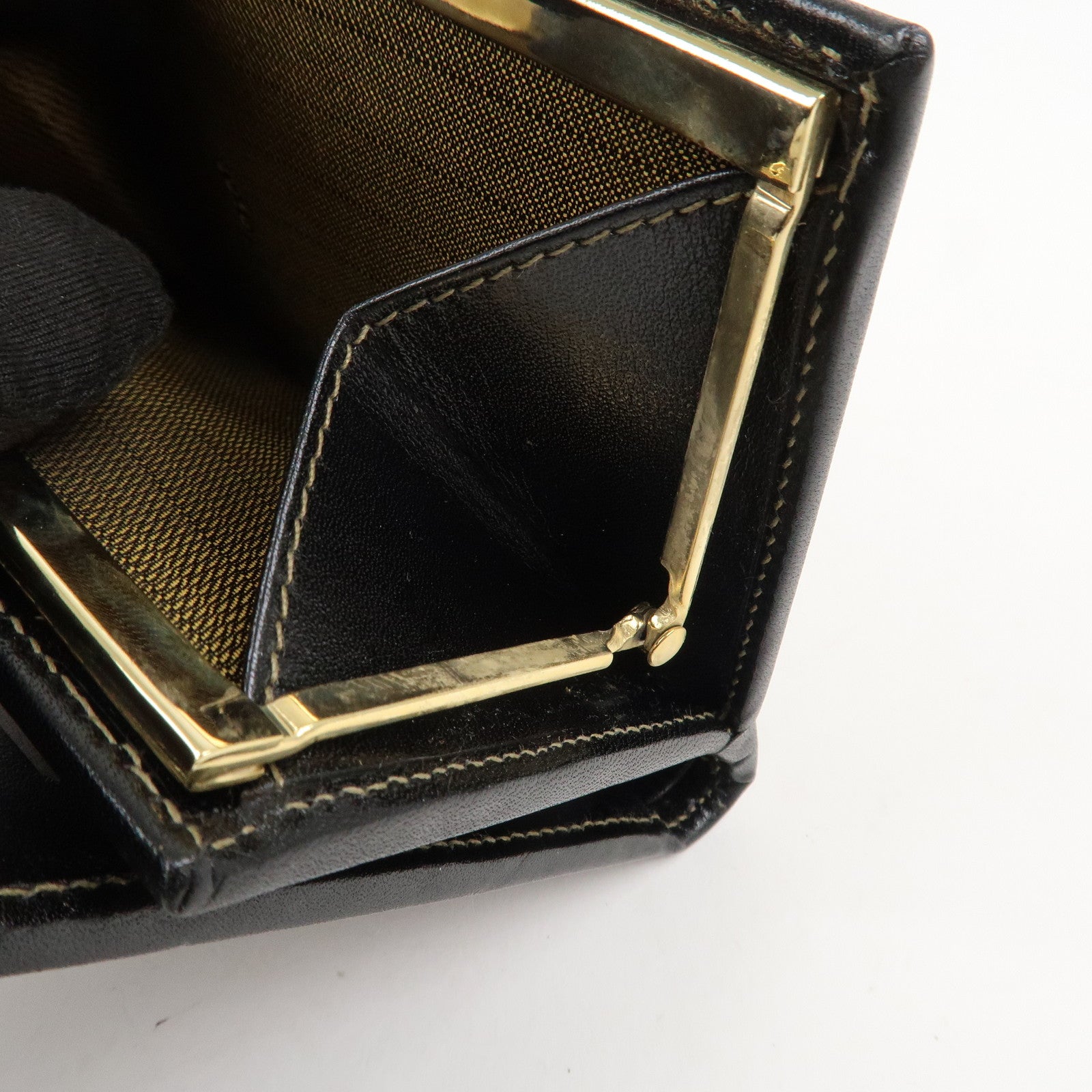 FENDI Zucca Kiss Lock Canvas Leather Bi-fold Wallet Brown 30207