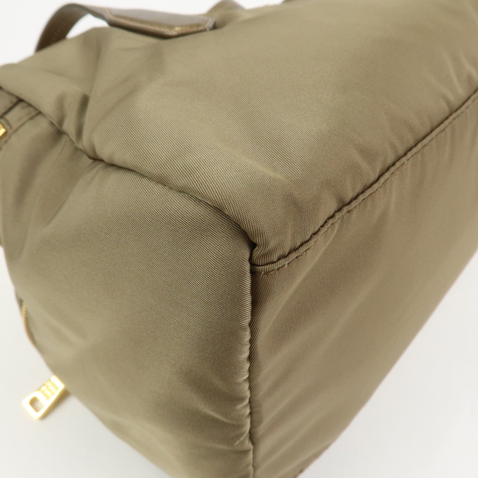 PRADA Logo Nylon Saffiano Leather Shoulder Bag Hand Bag Khaki