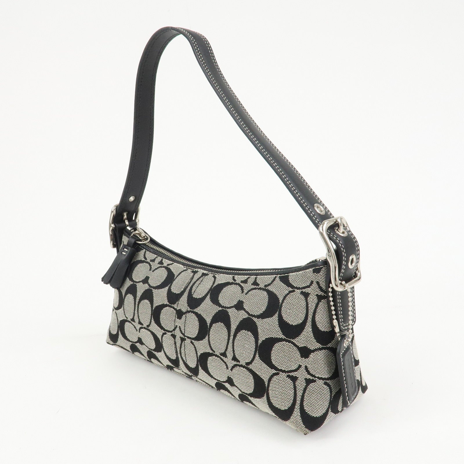 COACH Signature Logo Canvas Leather Shoulder Bag Hand Bag Black