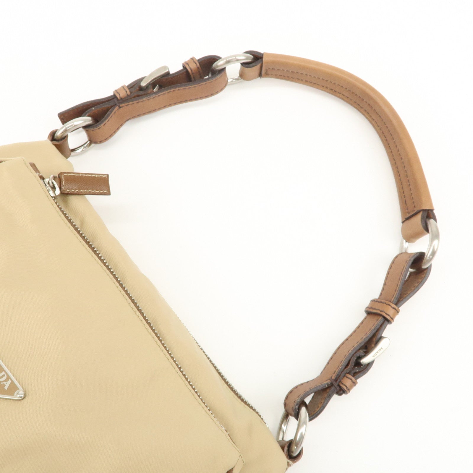 PRADA Triangle Logo Nylon Saffiano Leather Shoulder Bag Hand Bag