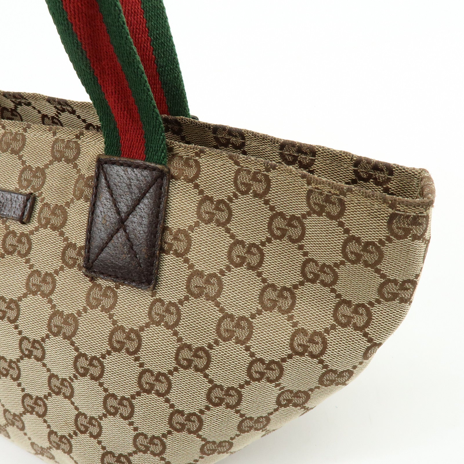 GUCCI Sherry GG Canvas Leather Tote Bag Hand Bag Brown 131228