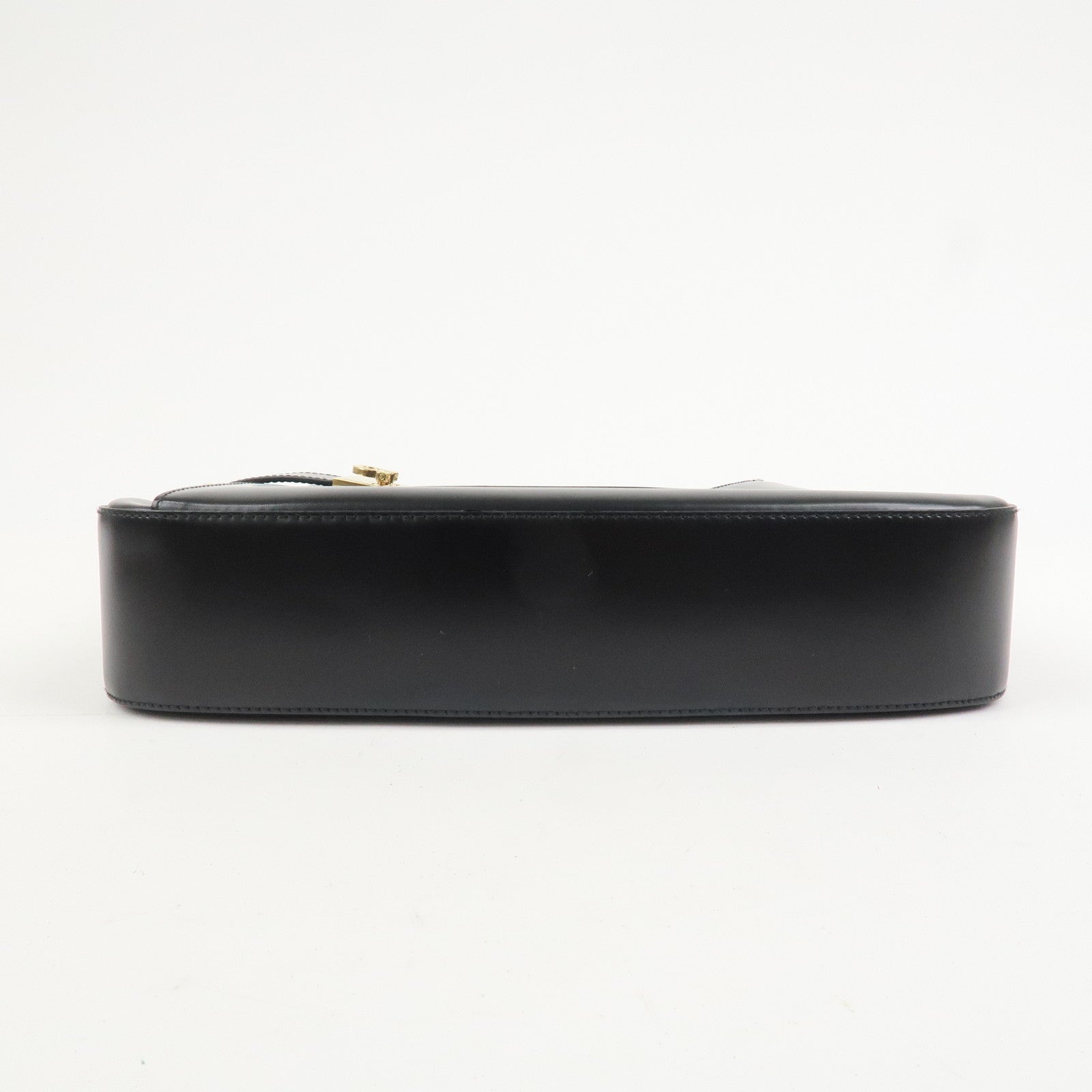 Ferragamo Gancini Logo Leather Shoulder Bag Hand Bag Black