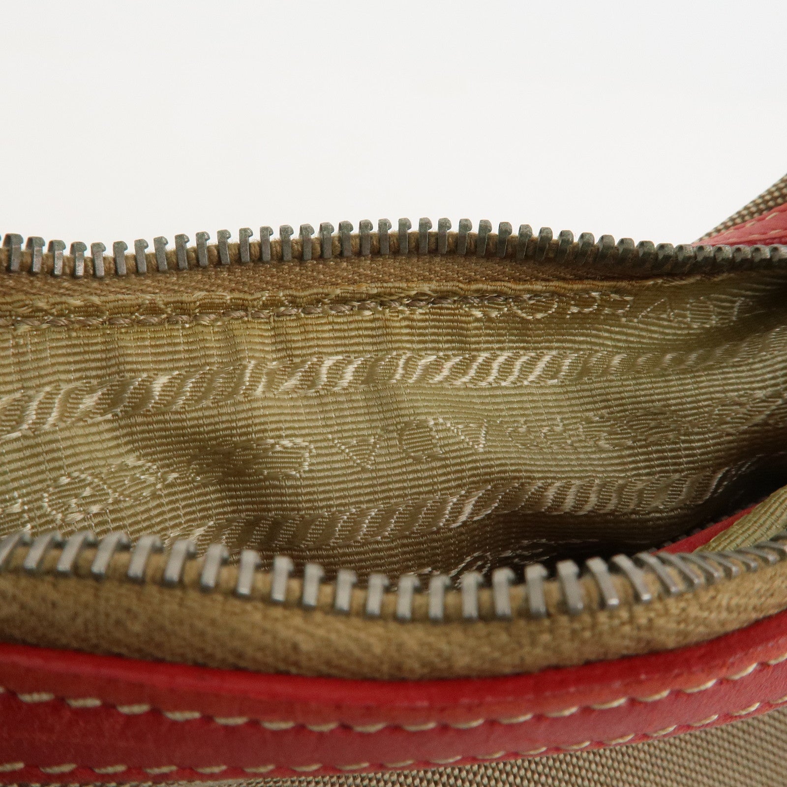 PRADA Logo Jacguard Leather Shoulder Bag Light Brown Red BR3429