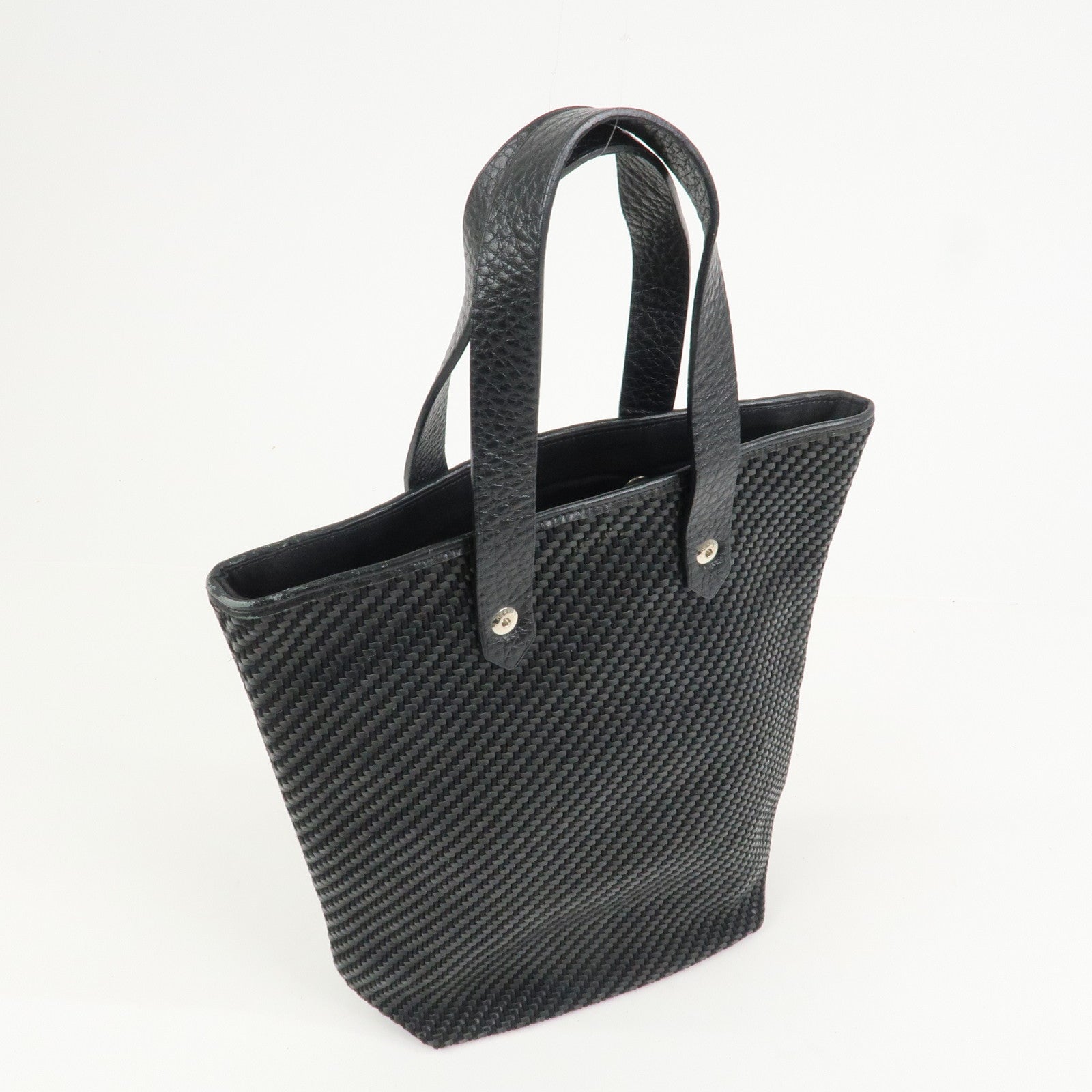 HERMES Amedaba PM Diago Canvas Leather Tote Bag Hand Bag Black