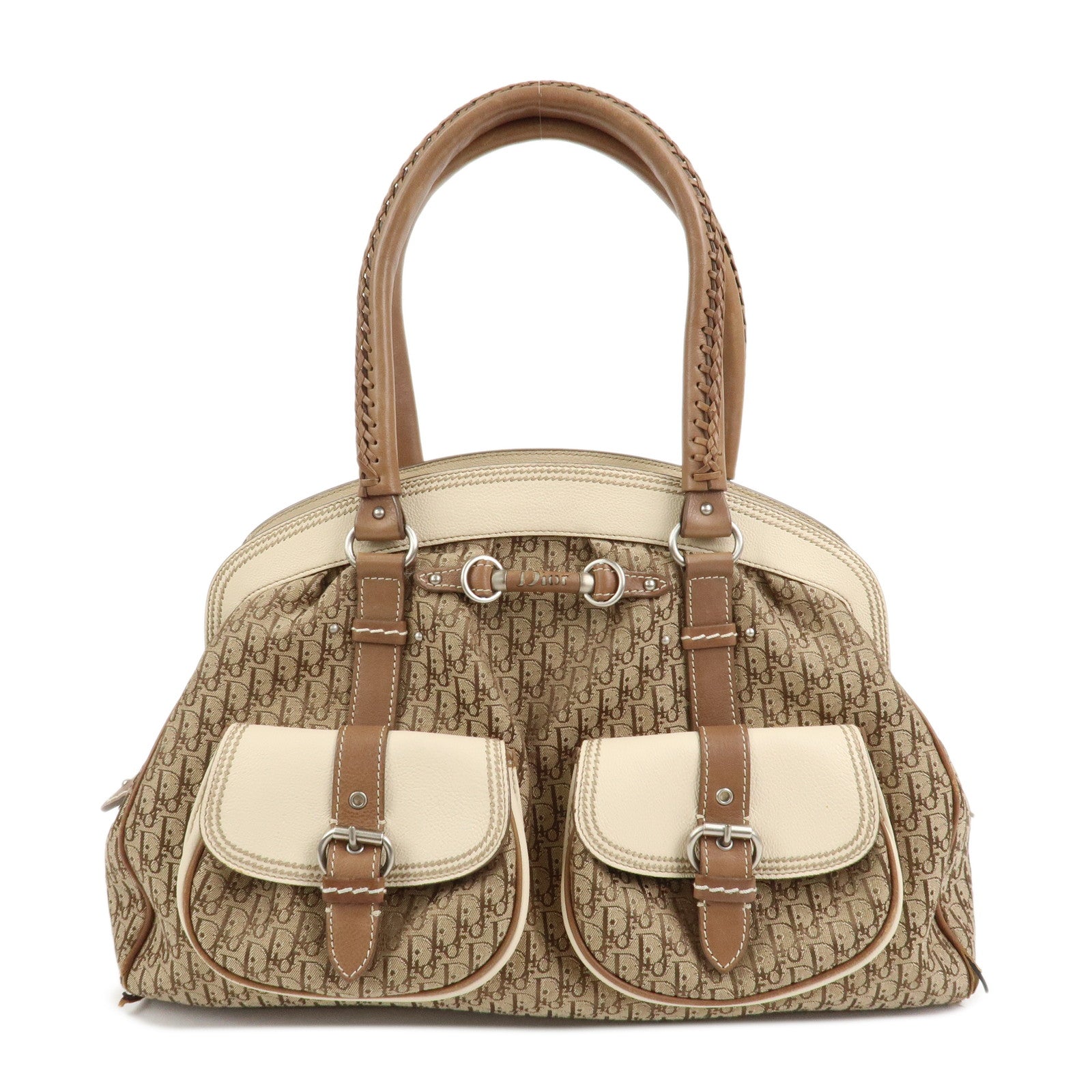 Christian Dior Trotter Canvas Leather Hand Bag Shoulder Bag Brown