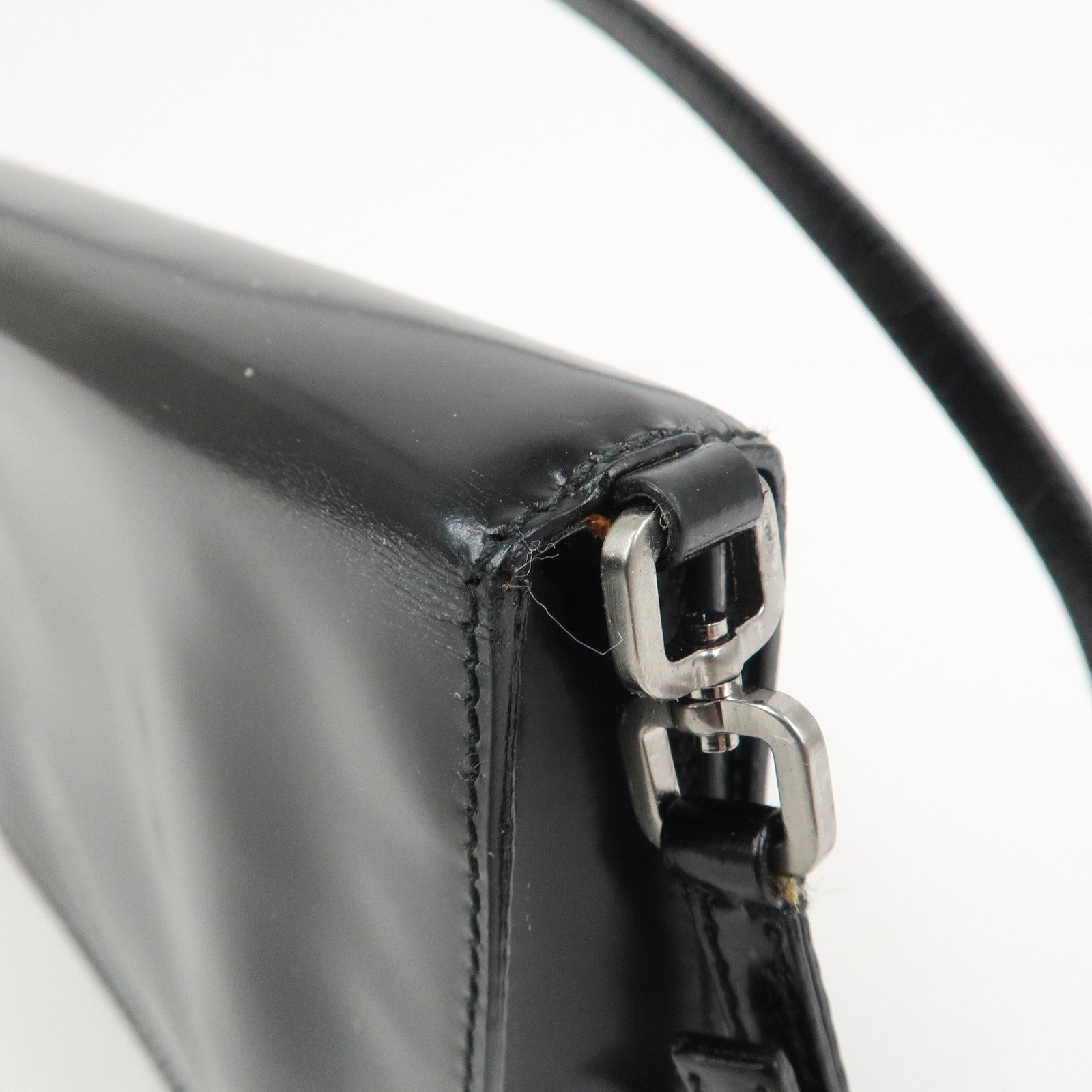 PRADA Logo Leather Shoulder Bag Hand Bag Black BR0421
