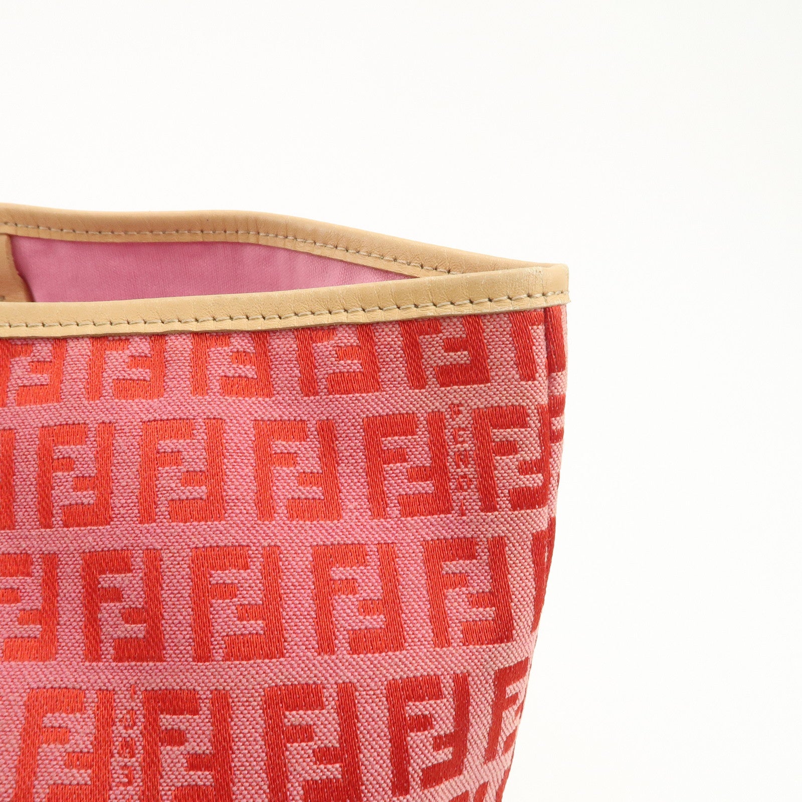 FENDI Zucchino Canvas Leather Tote Bag Shoulder Bag Red Pink 8BH005
