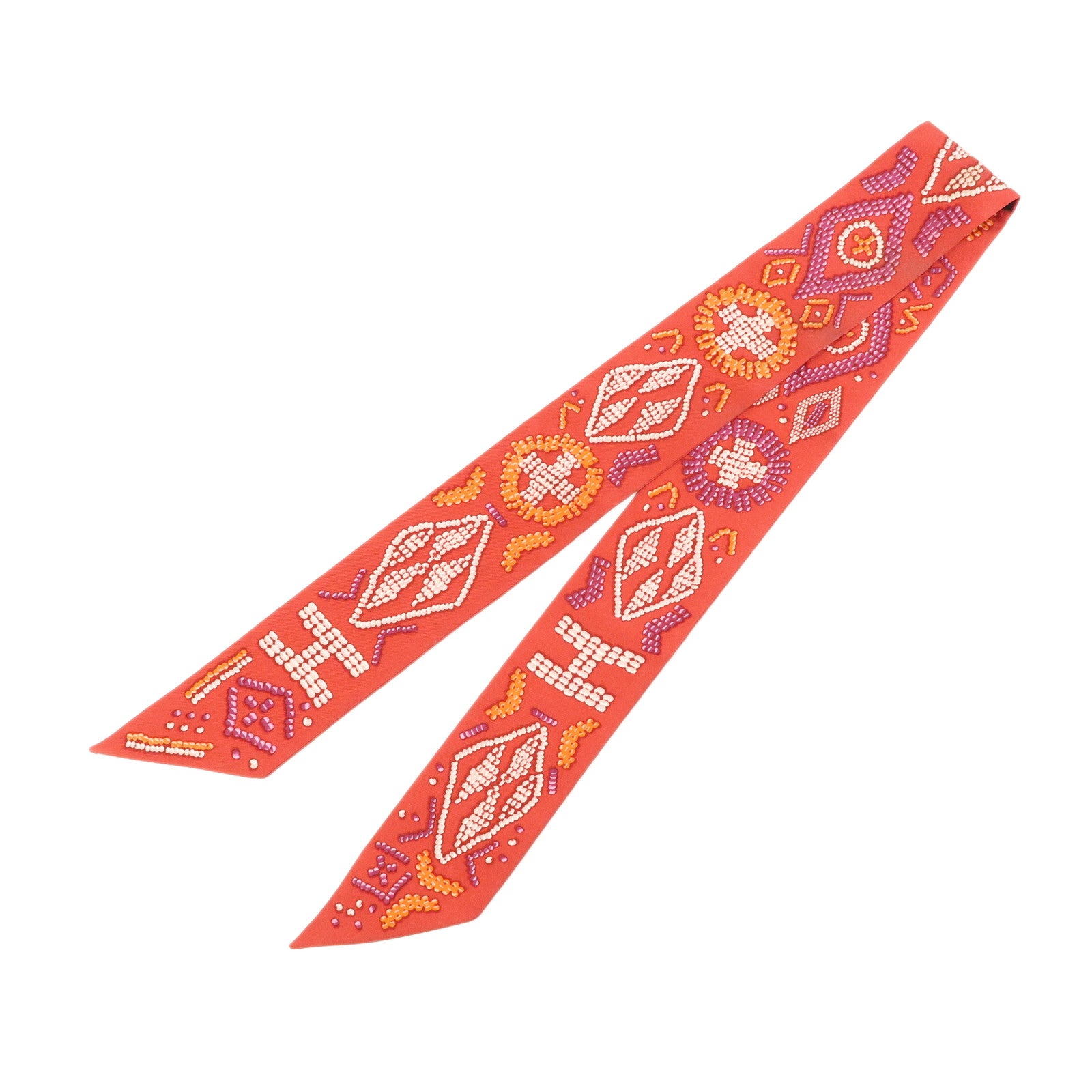 HERMES Twilly Silk 100% Scarf KELLY EN PERLES Red