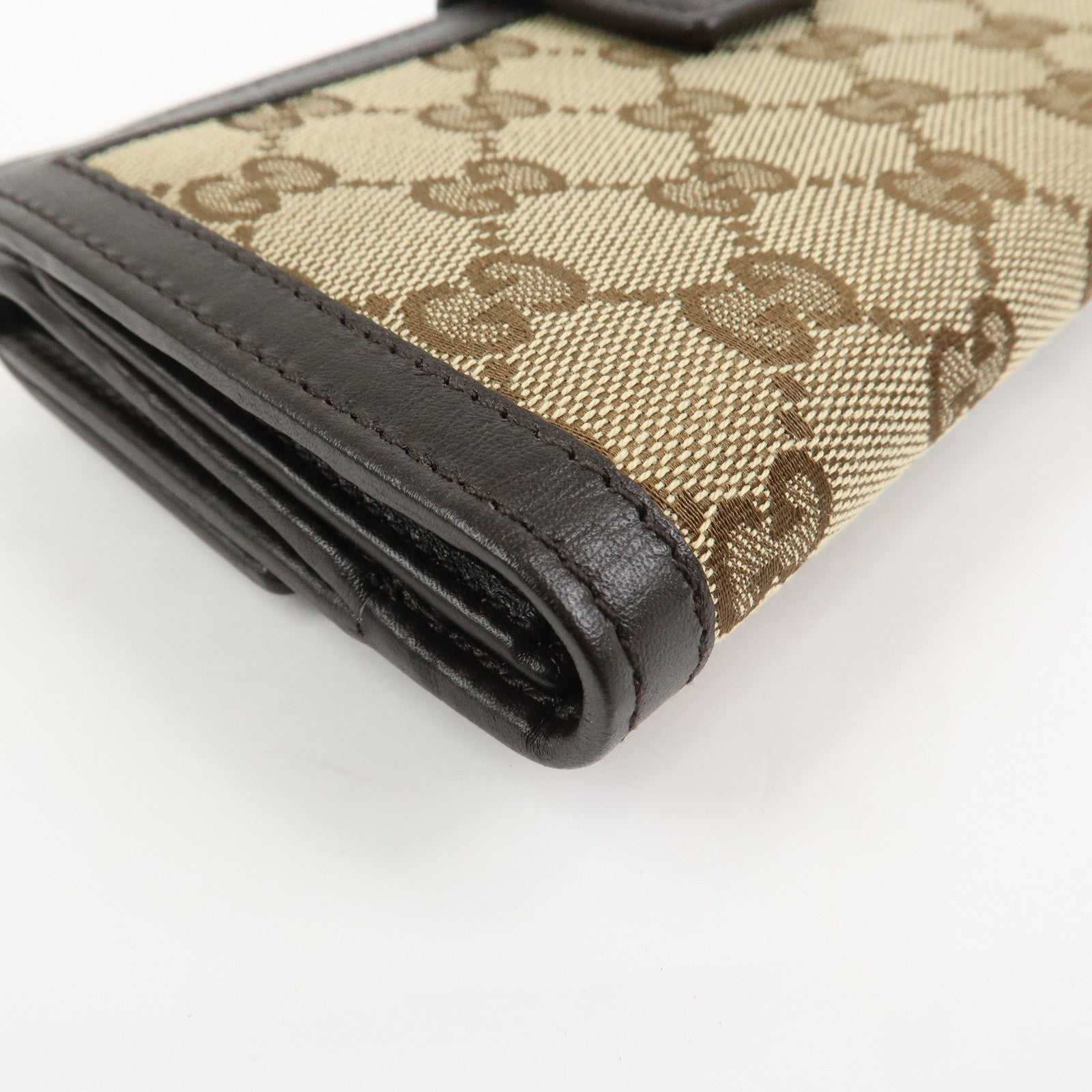 GUCCI Interlocking G GG Canvas Double Flap Long Wallet Brown 282426
