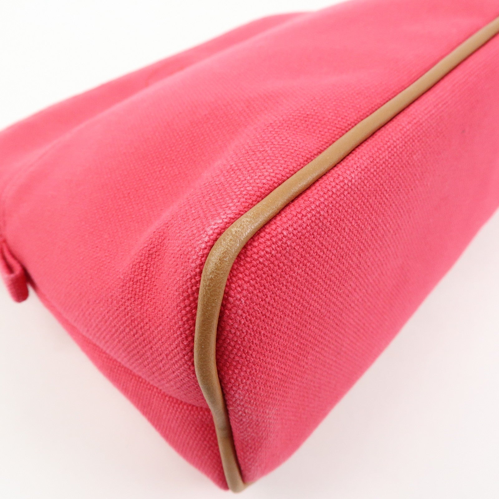 HERMES Bolide MM Cotton Leather Pouch Cosmetic Case Pink Orange