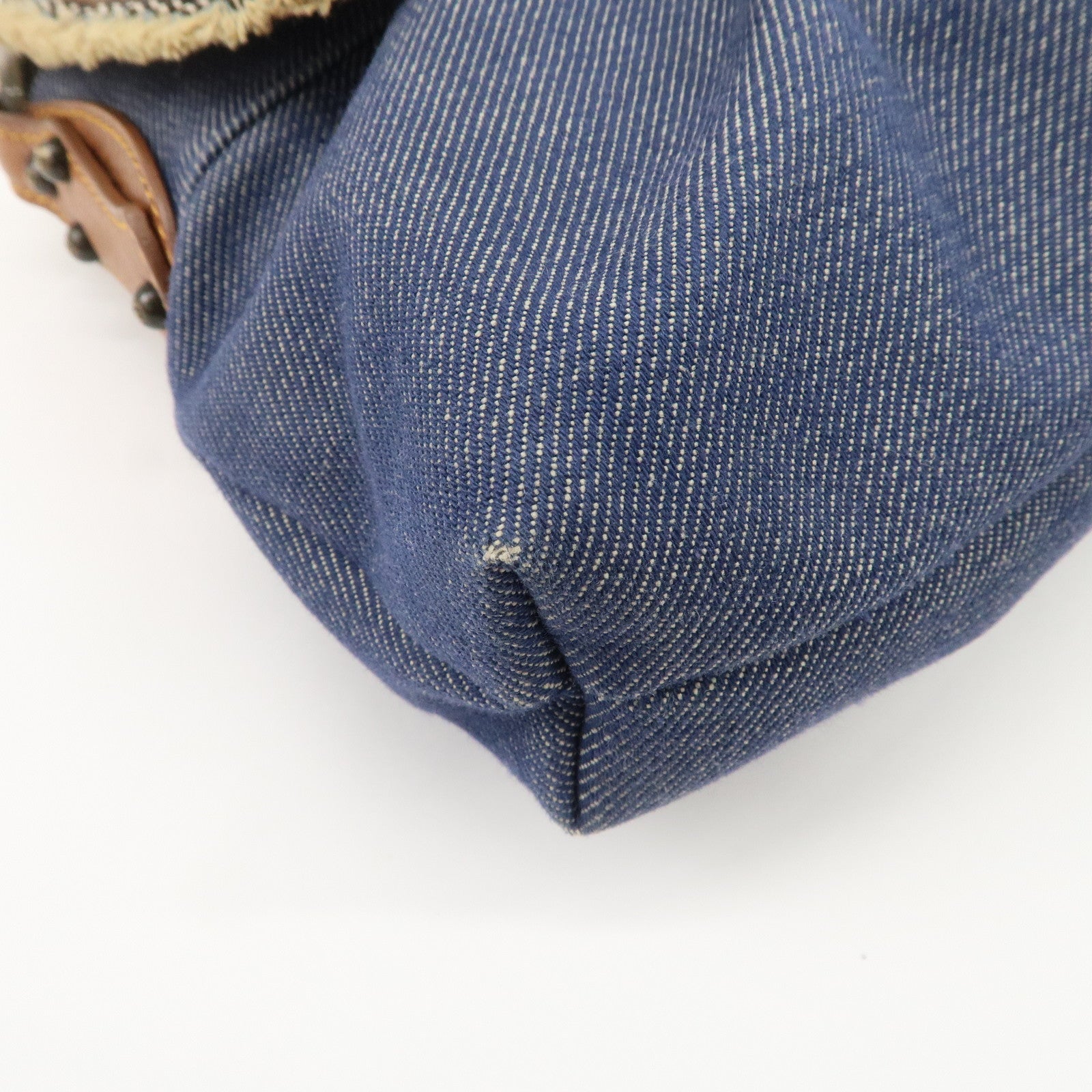 FENDI Denim Leather Shoulder Bag Hand Bag Indigo Brown 8BR445 Used