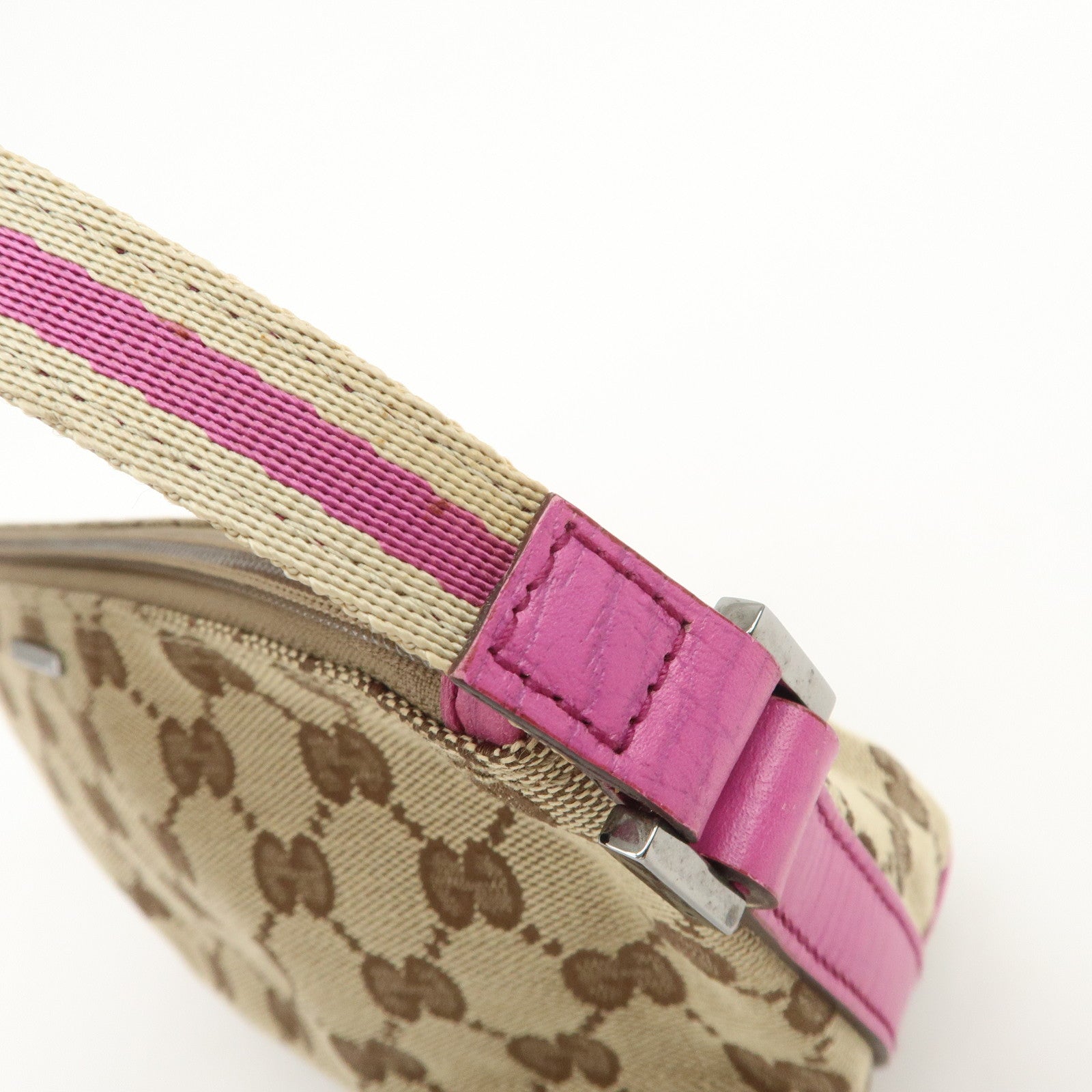 GUCCI Boat Bag Sherry GG Canvas Leather Hand Bag Pouch Brown 141809