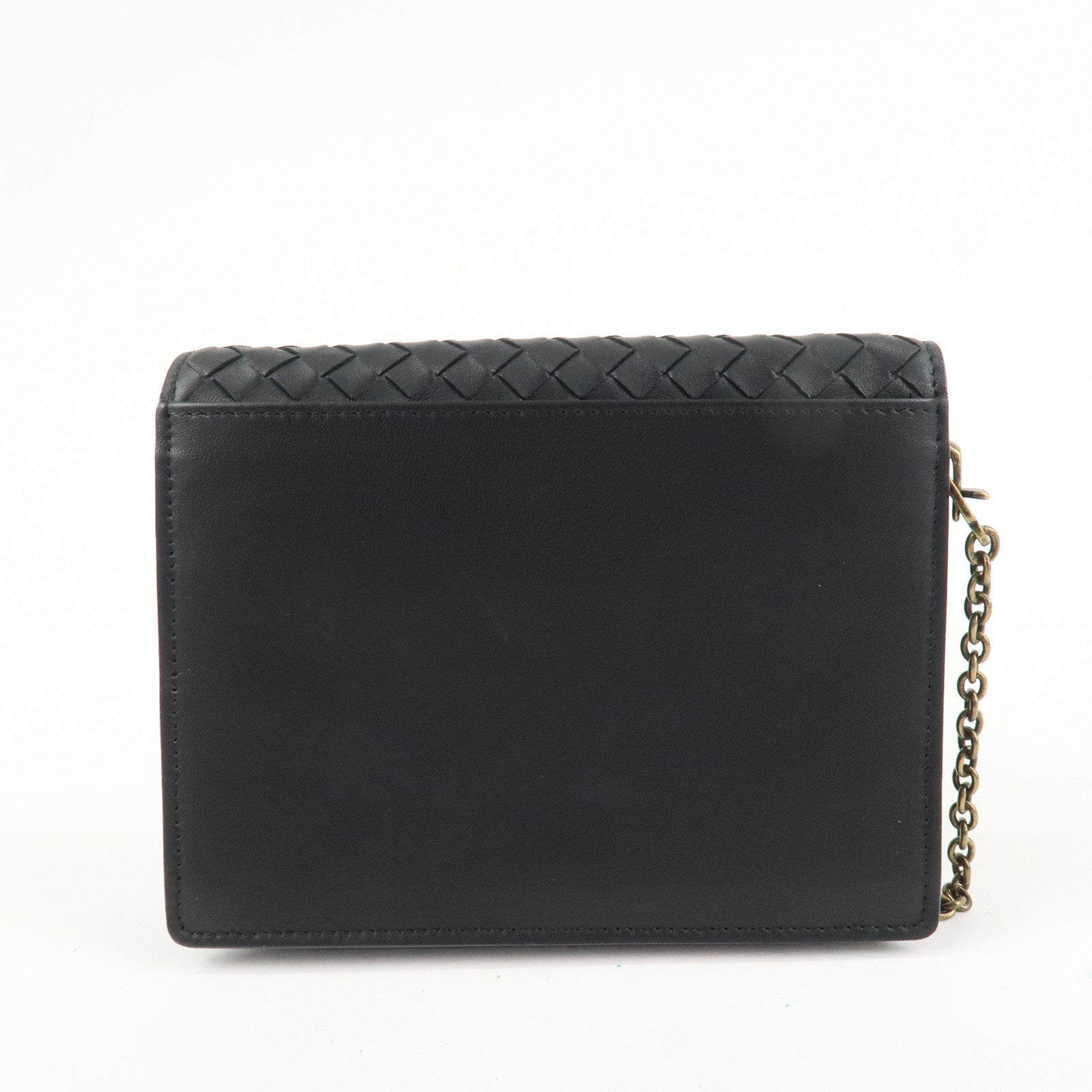 BOTTEGA VENETA  Intrecciato Leather Chain Shoulder Bag Black 508752 Used