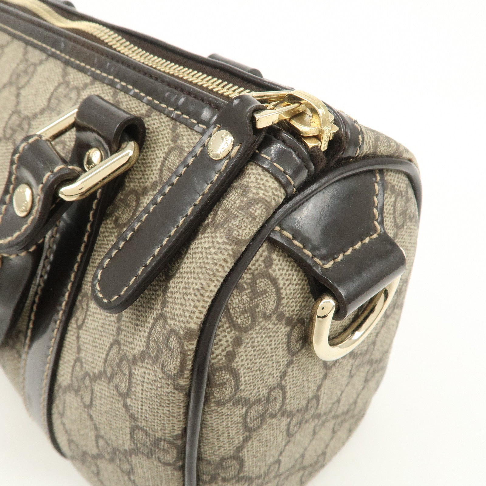 GUCCI GG Spream Patent Leather Mini Boston Bag Beige 193604