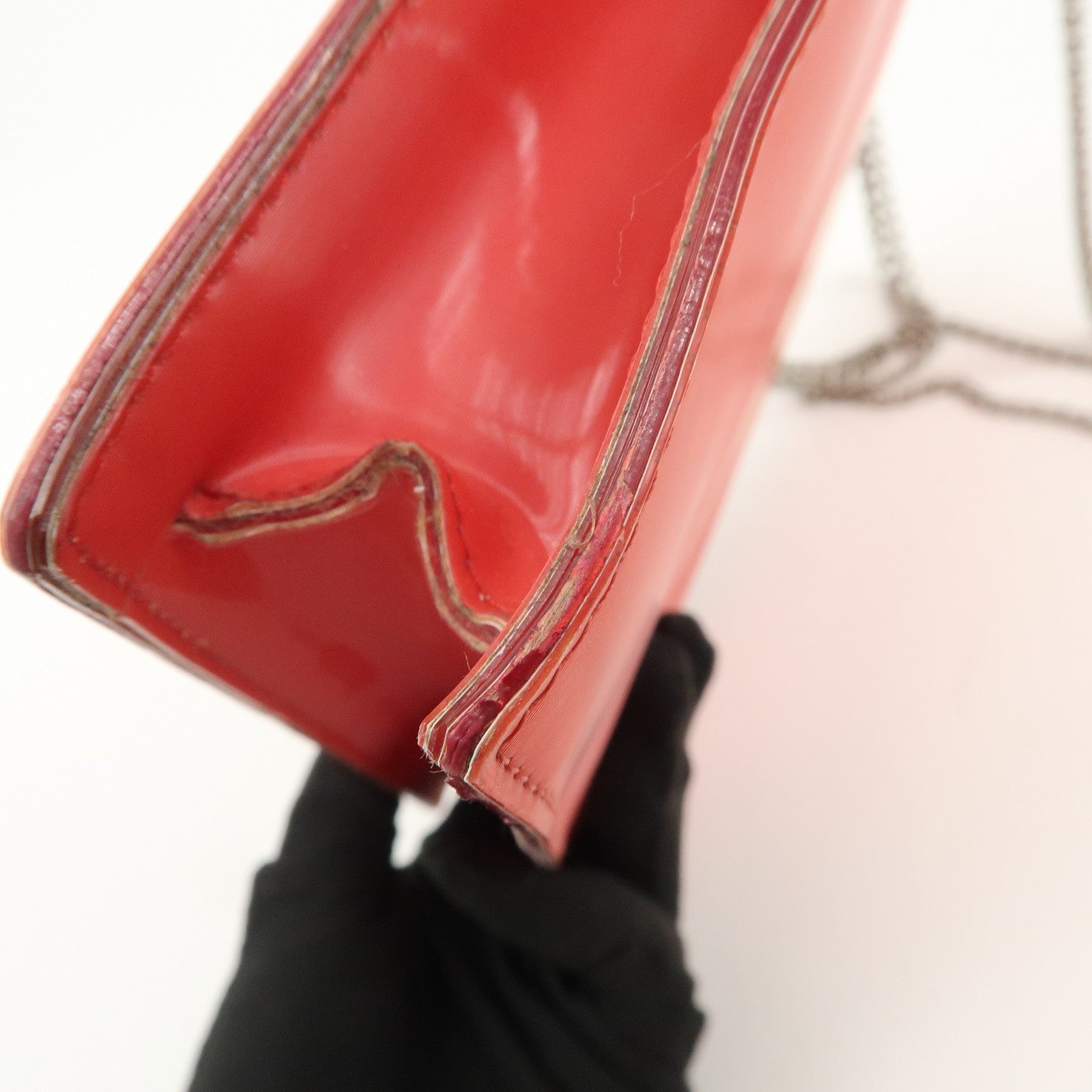 CHANEL COCO Mark Nylon Hologram Chain Shoulder Bag Hand Bag Red