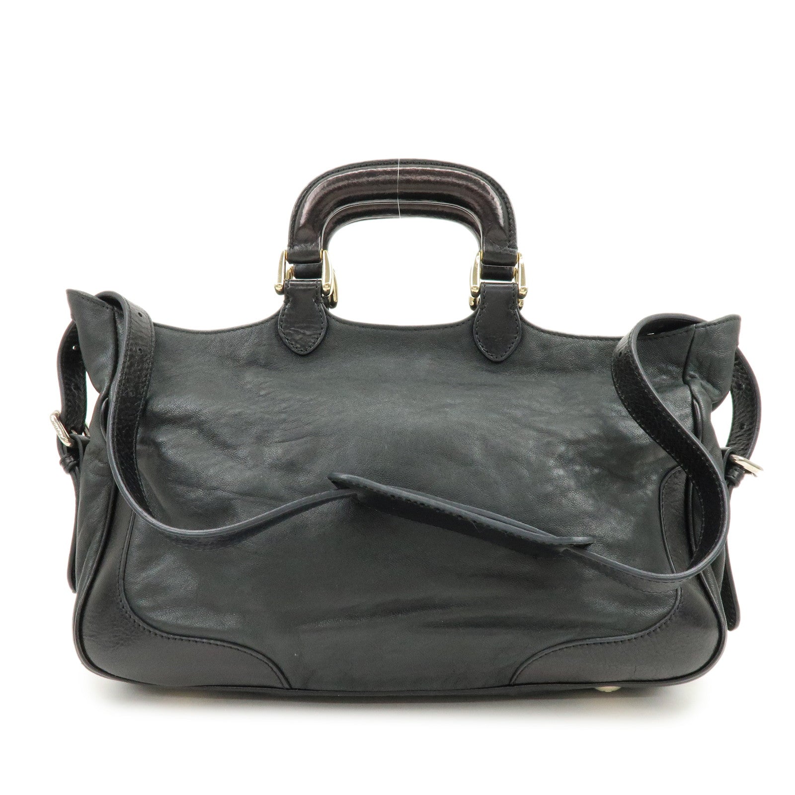 FENDI Leather 2Way Bag Hand Bag Shoulder Bag Black 8BR529