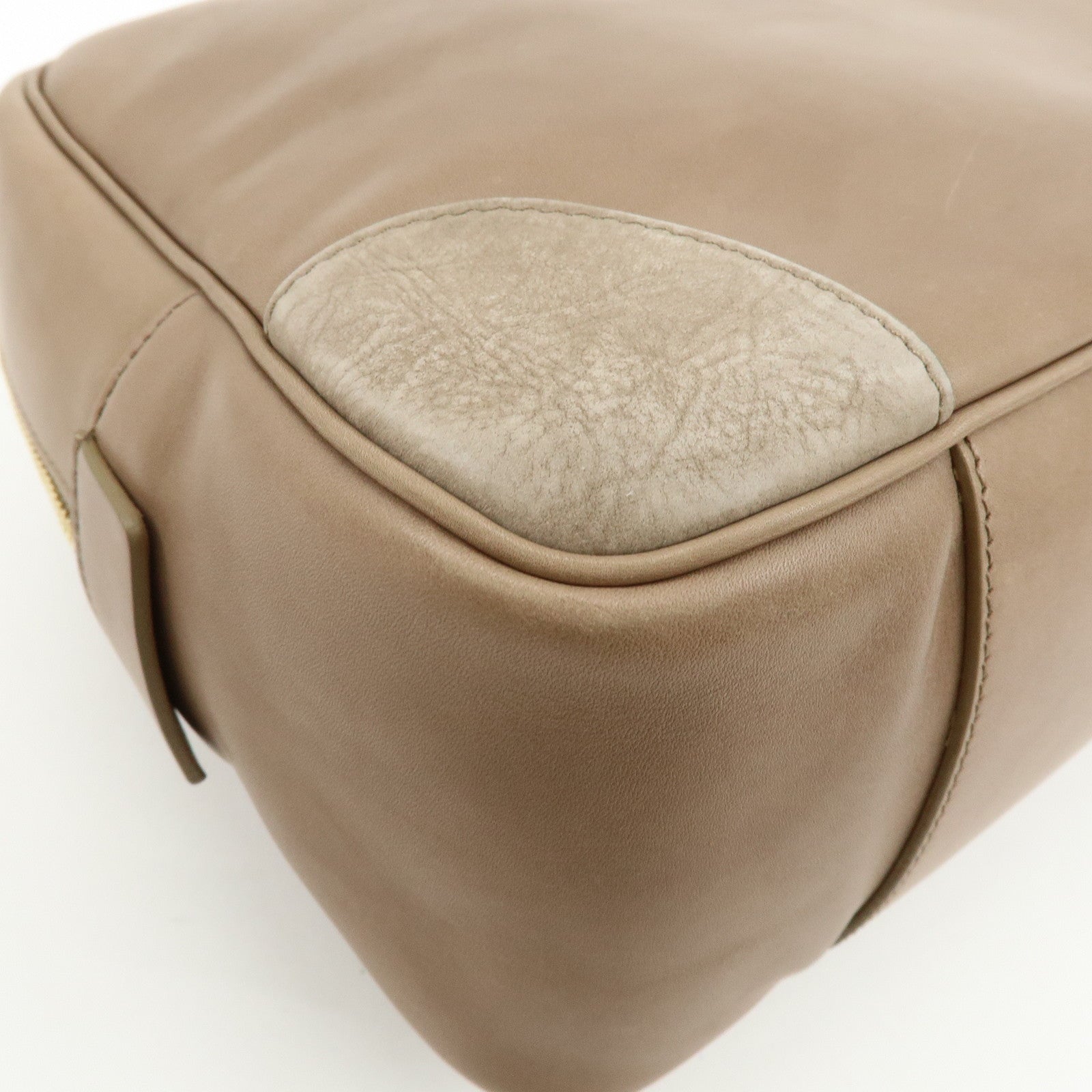 CELINE Leather Suede Hand Bag Boston Bag Beige