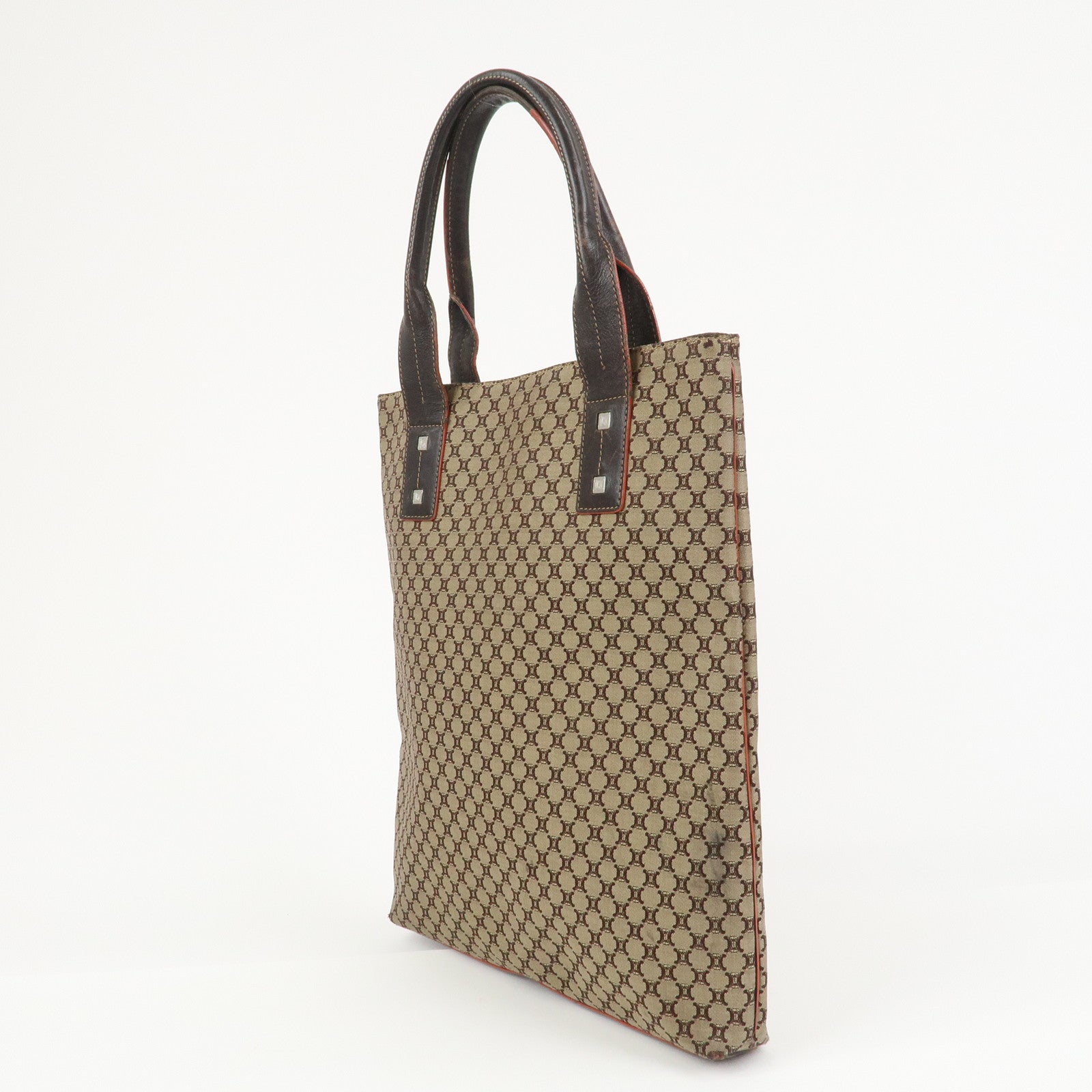 CELINE Macadam Canvas Leather Tote Bag Shoulder Bag Beige Brown