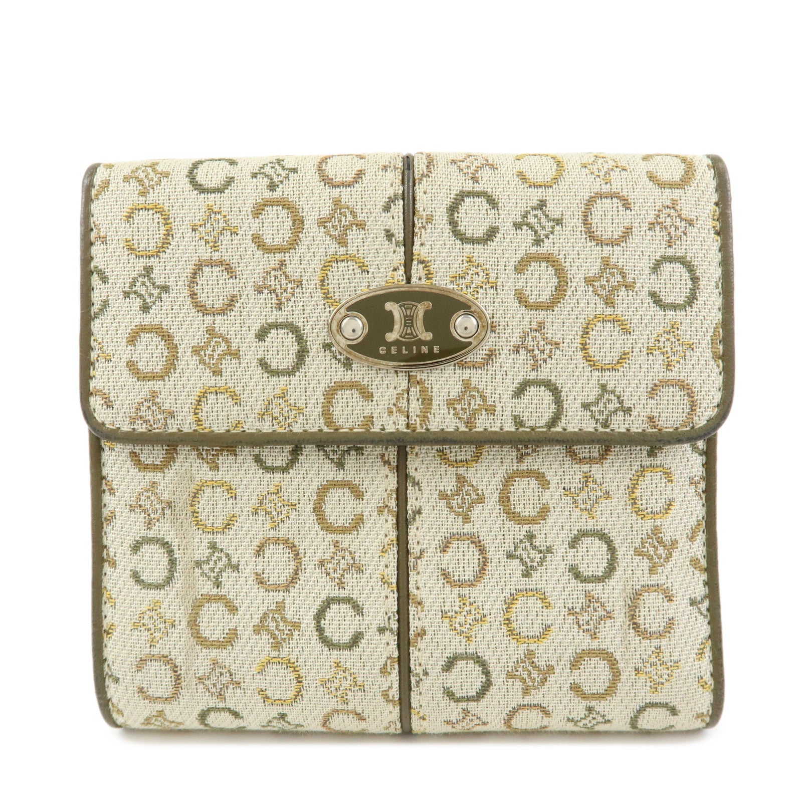 CELINE C Macadam Canvas Leather Compact Wallet Khaki