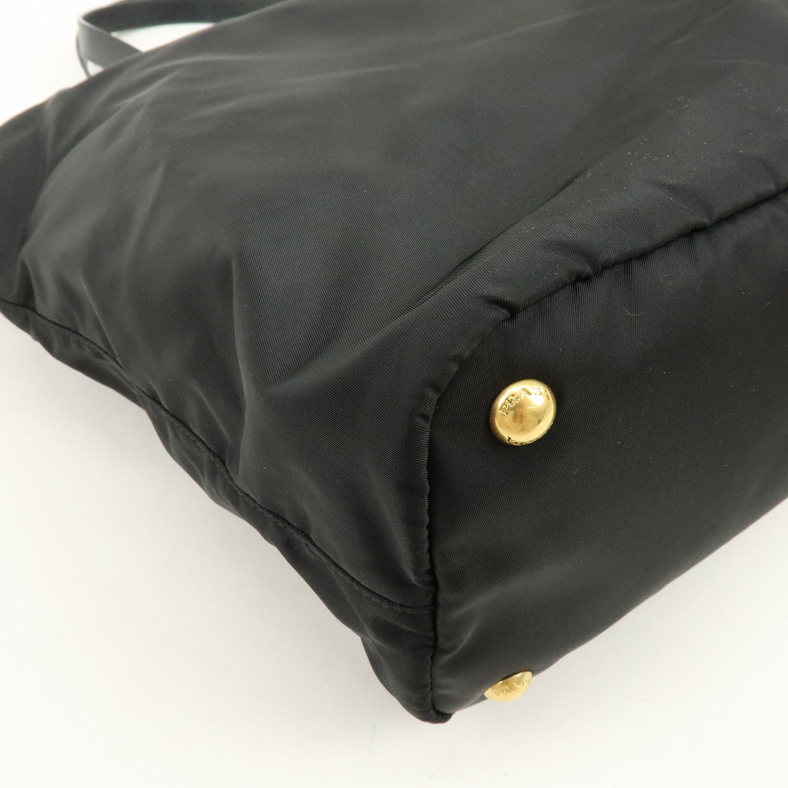 PRADA Triangle Logo Nylon Saffiano Leather 2Way Bag Hand Bag Black