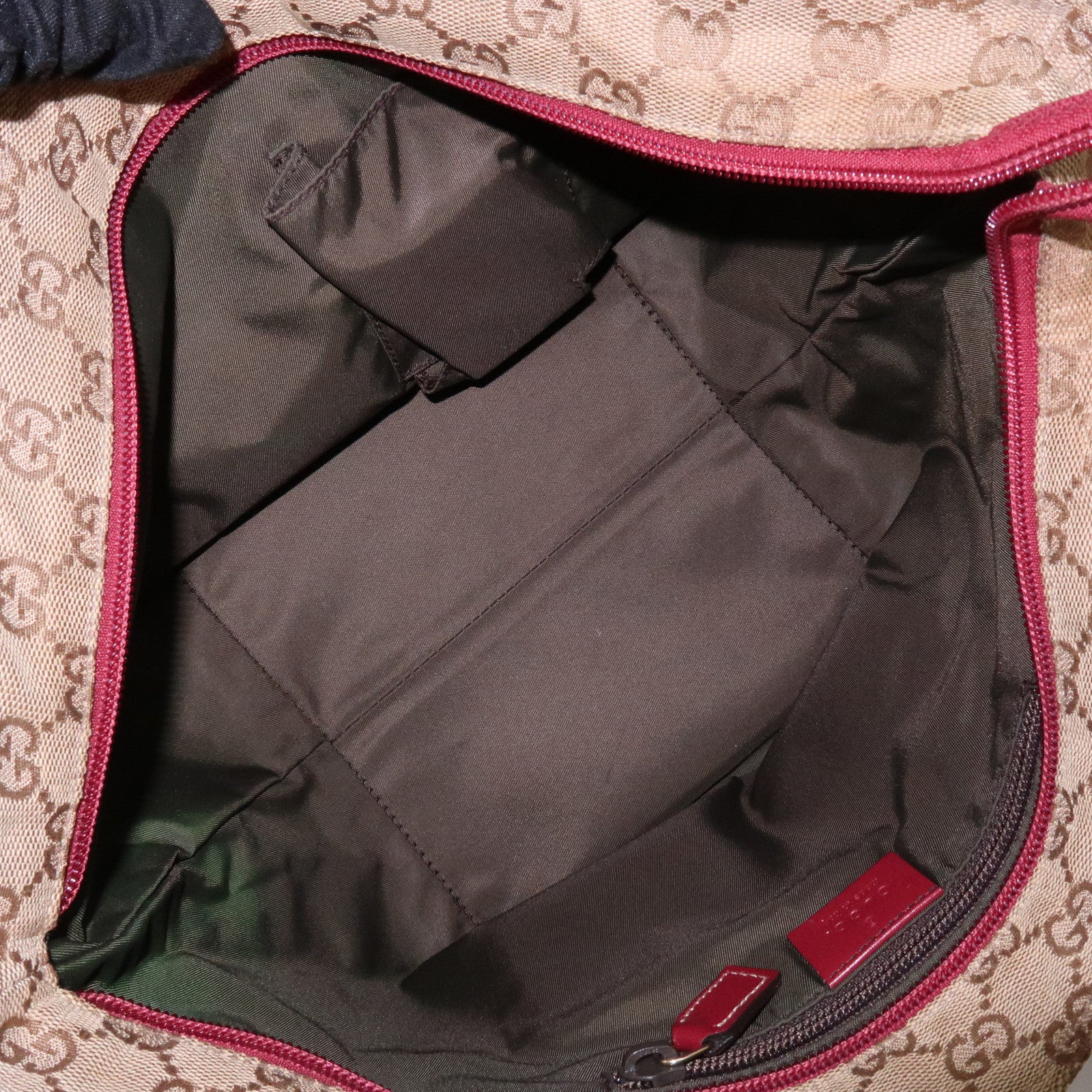 GUCCI GG Canvas Leather Tote Bag Hand Bag Beige Wine Red 131228