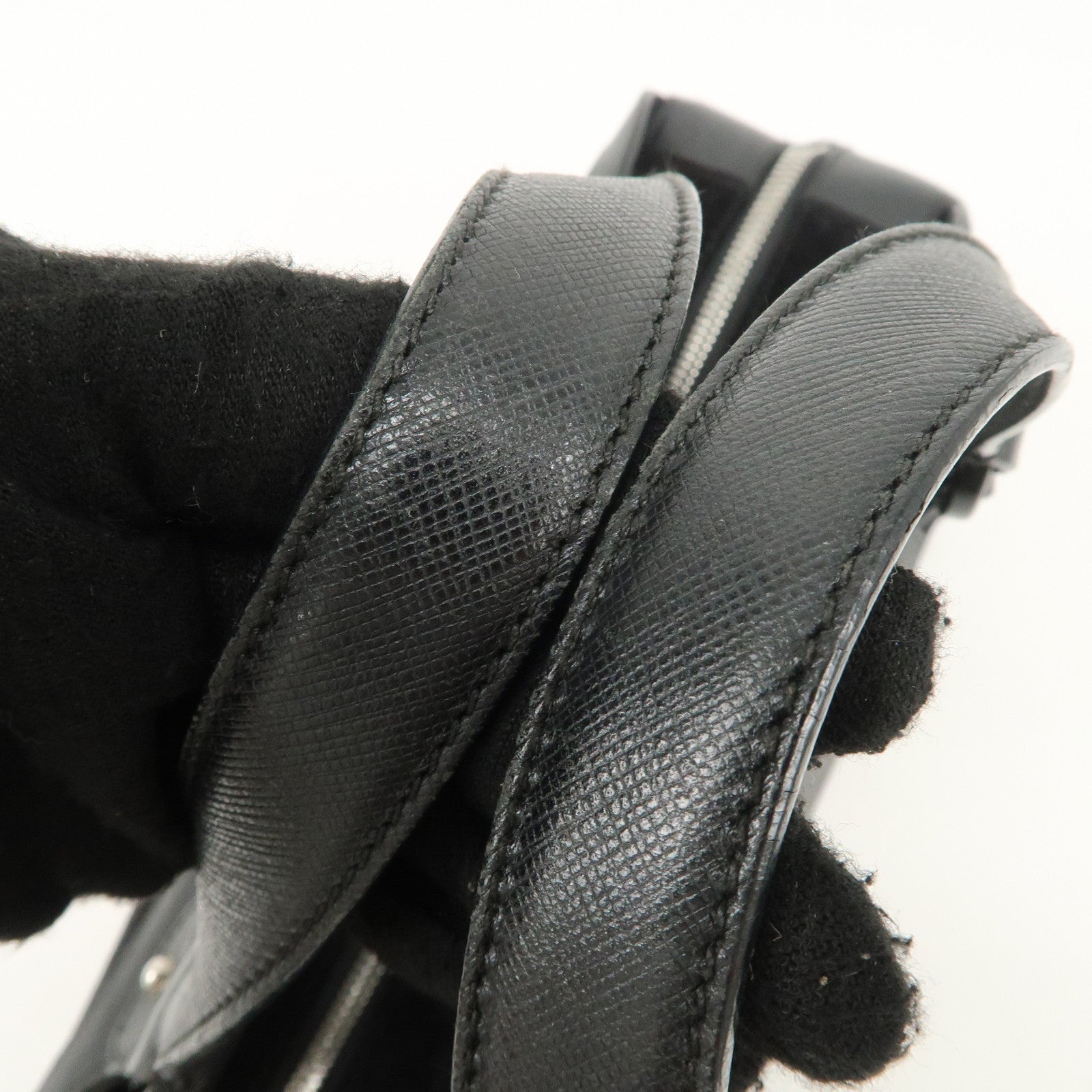 Ferragamo Gancini Leather Suede Hand Bag Black Used