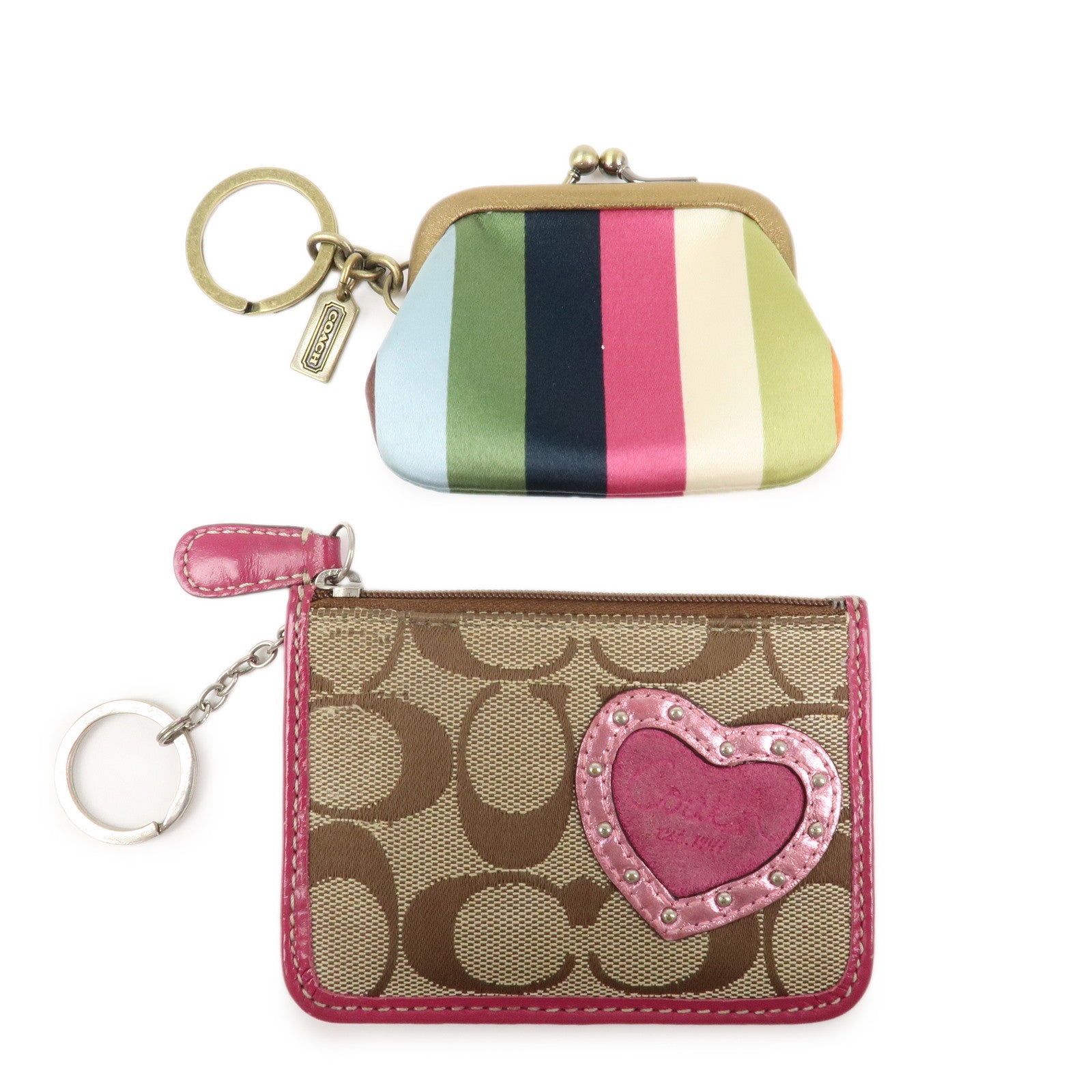 COACH Satin Canvas Set Of 2 Coin Case Card Case Beige Multicolor