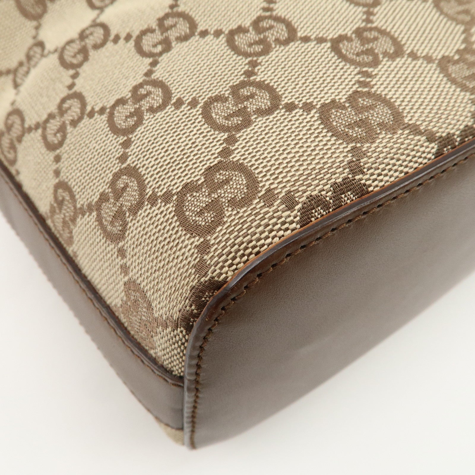 GUCCI GG Canvas Leather Shoulder Bag Beige Brown 203419 Used