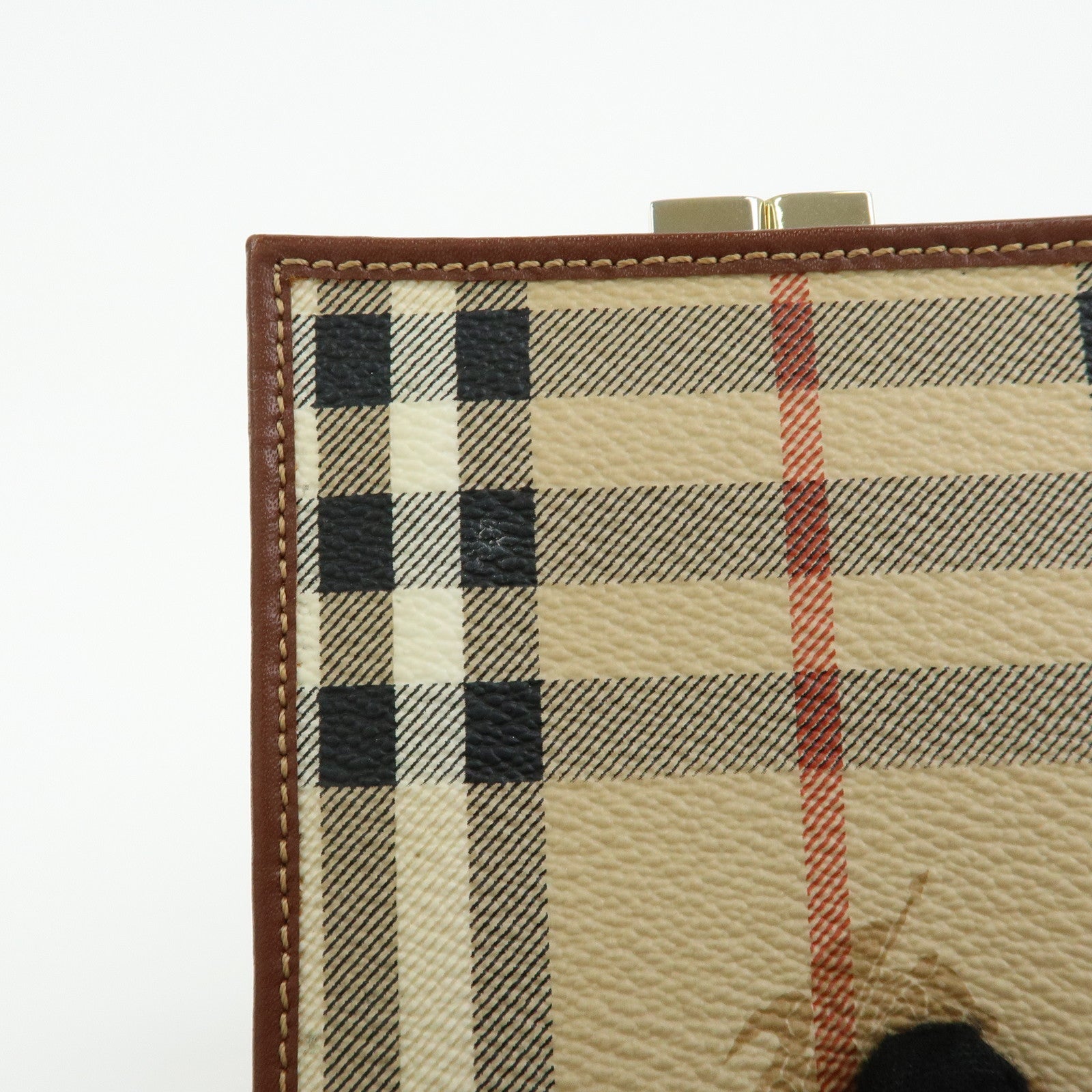 BURBERRY Nova Plaid PVC Coated Canvas Leather Compact Wallet Beige