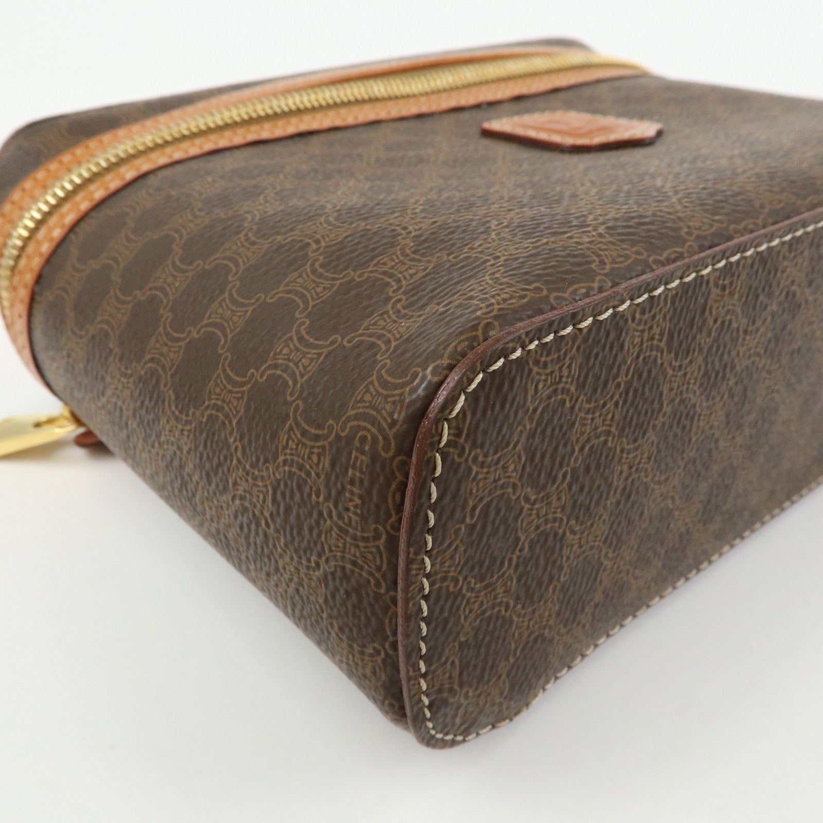 CELINE Macadam PVC Leather Hand Bag Pouch Cosmetic Pouch Brown