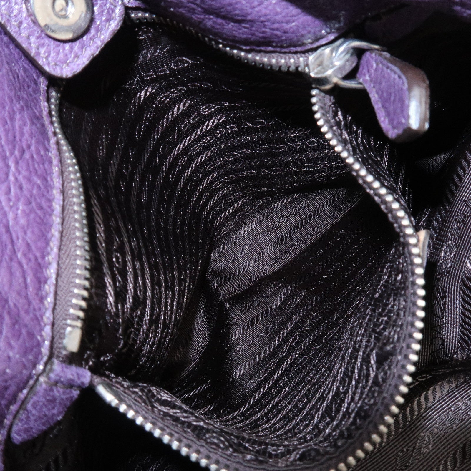 PRADA Leather Tote Bag Shoulder Bag Purple Silver