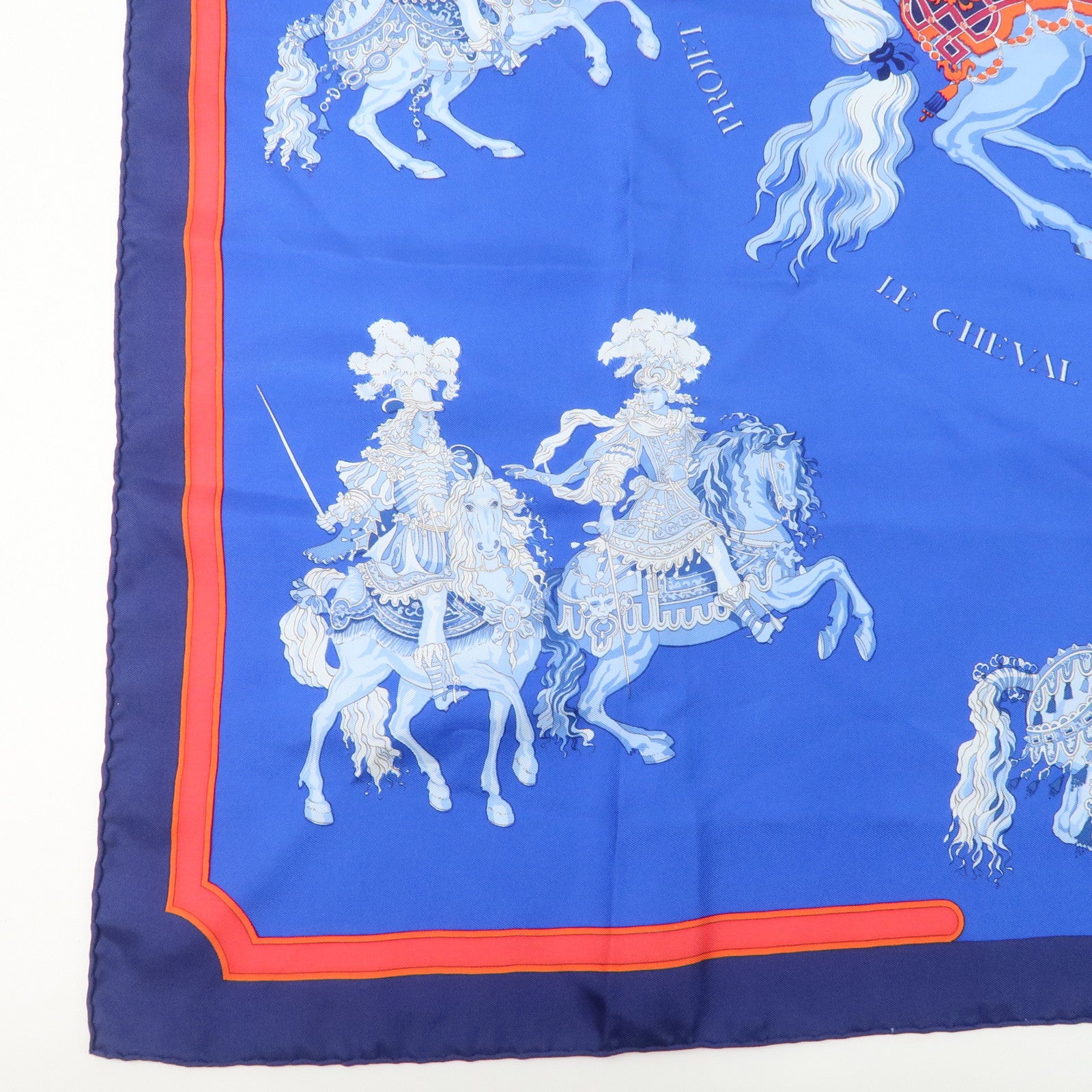 HERMES Carre 90 Silk 100% Scarf CARROUSEL Blue Red Used