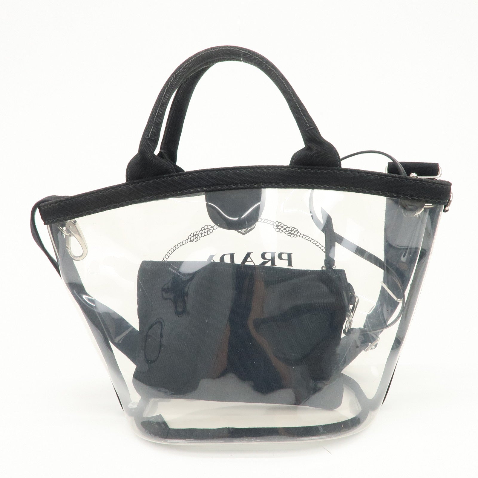 PRADA Canvas Vinyl Leather 2Way Hand Bag Clear Black 1BG187