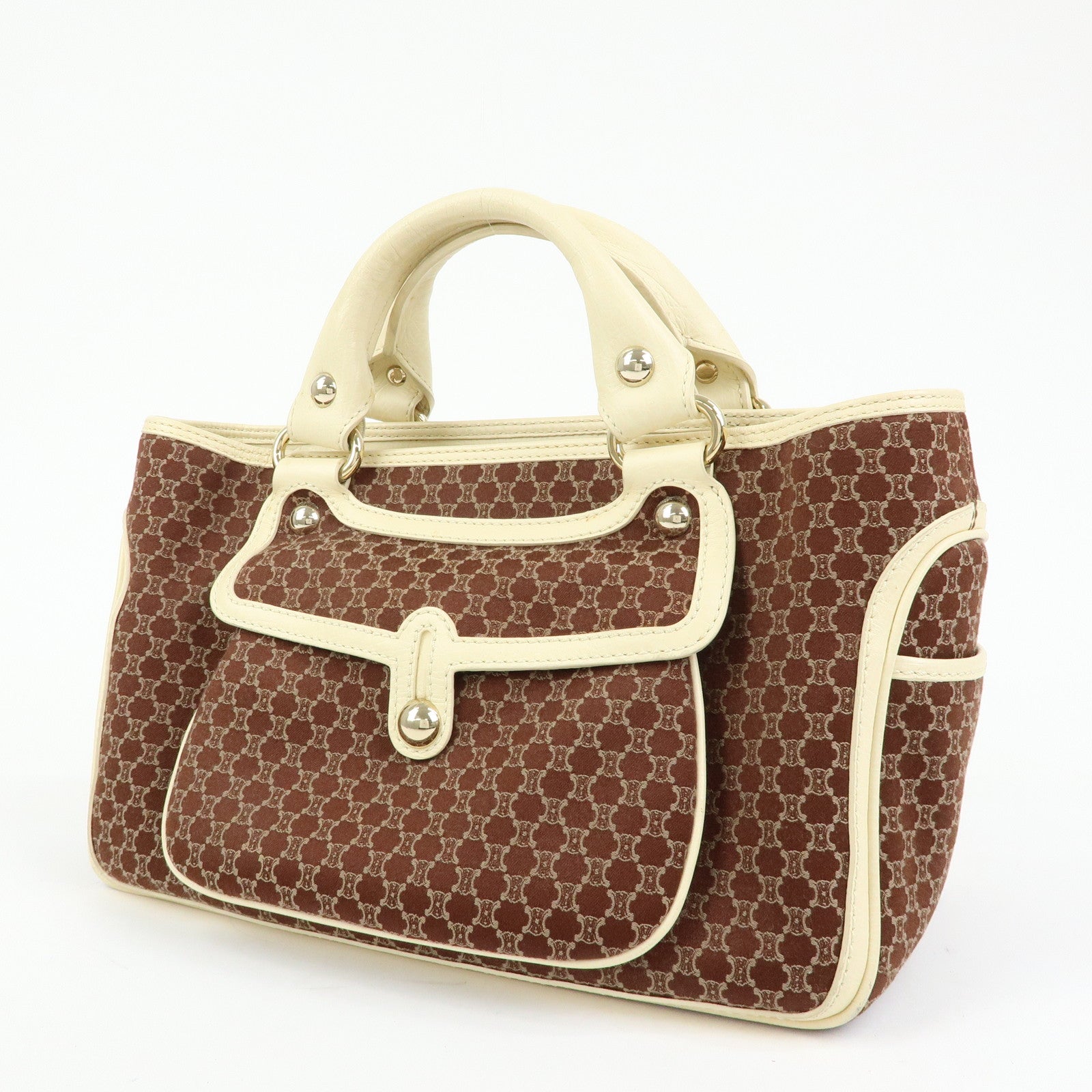 CELINE Macadam Boogie Bag Canvas Leather Hand Bag Tote Bag Brown