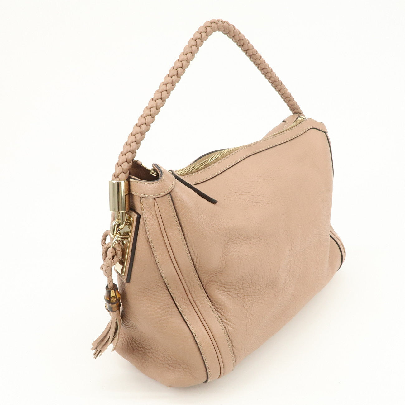 GUCCI Bamboo Leather Shoulder Bag Hand Bag Pink Gold 269949