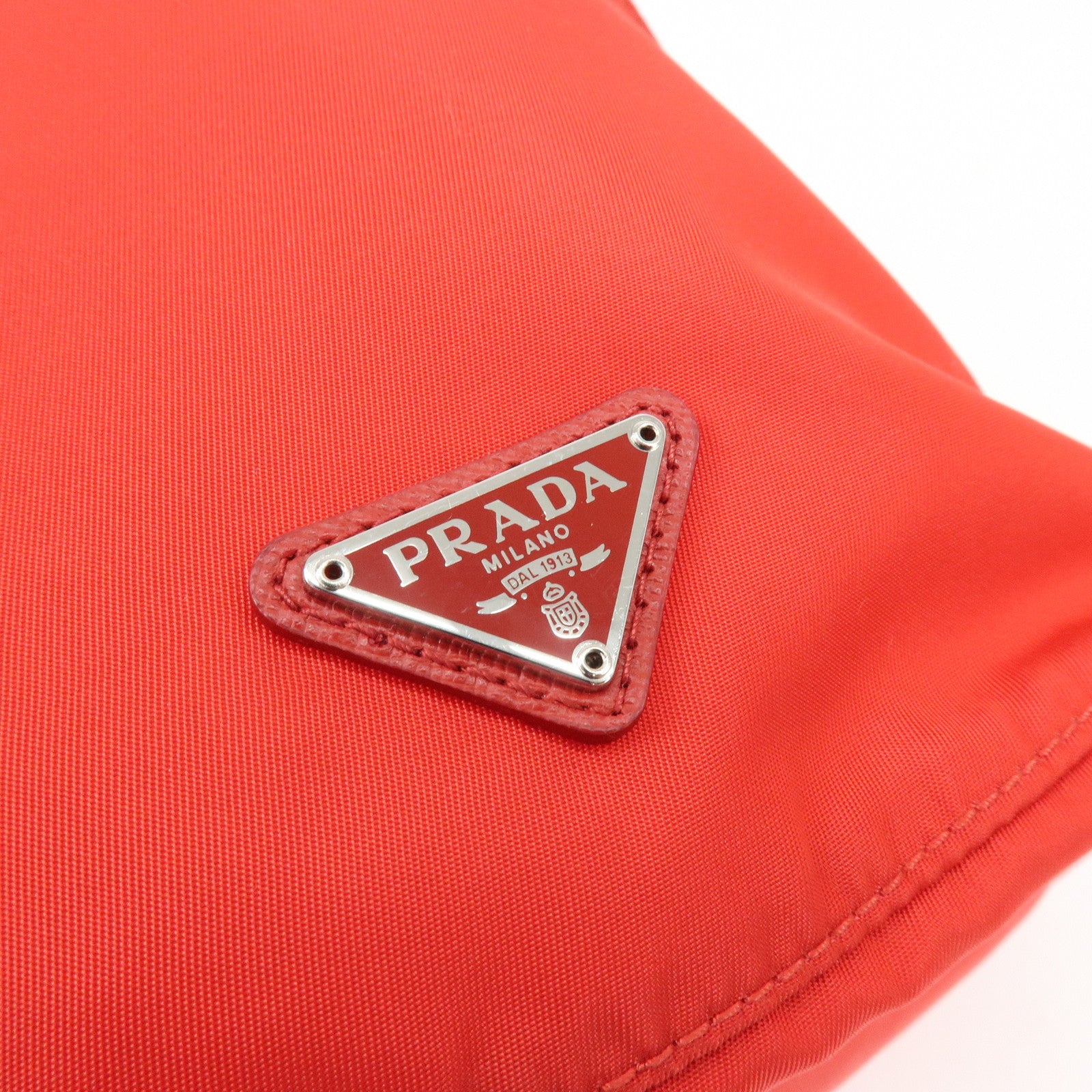 PRADA Triangle Logo Nylon Saffiano Leather Cosmetic Pouch 1NA369