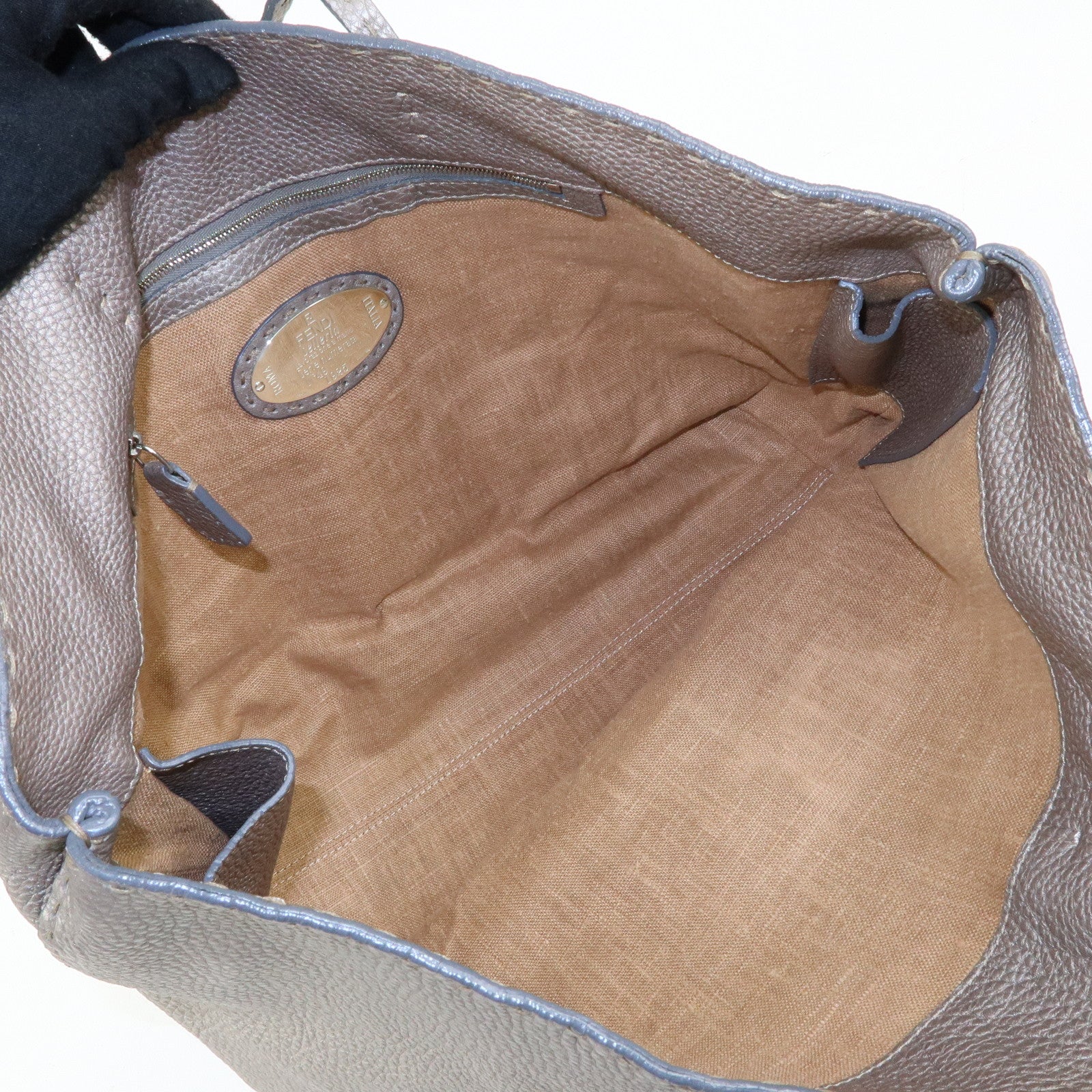 FENDI Selleria Leather Tote Bag Shoulder Bag Silver 8BH126