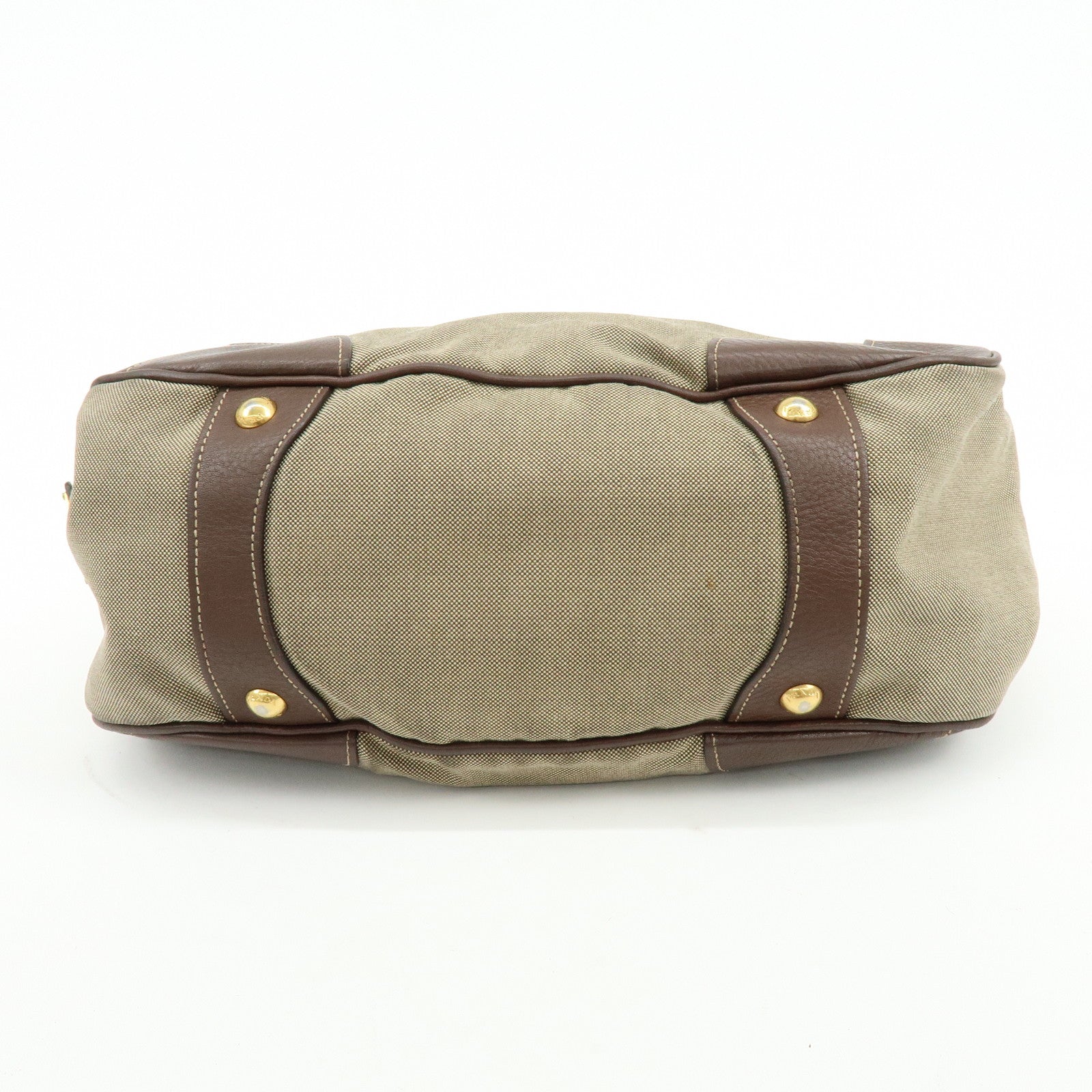 PRADA Logo Jacquard Leather Tote Bag Hand Bag Beige Brown