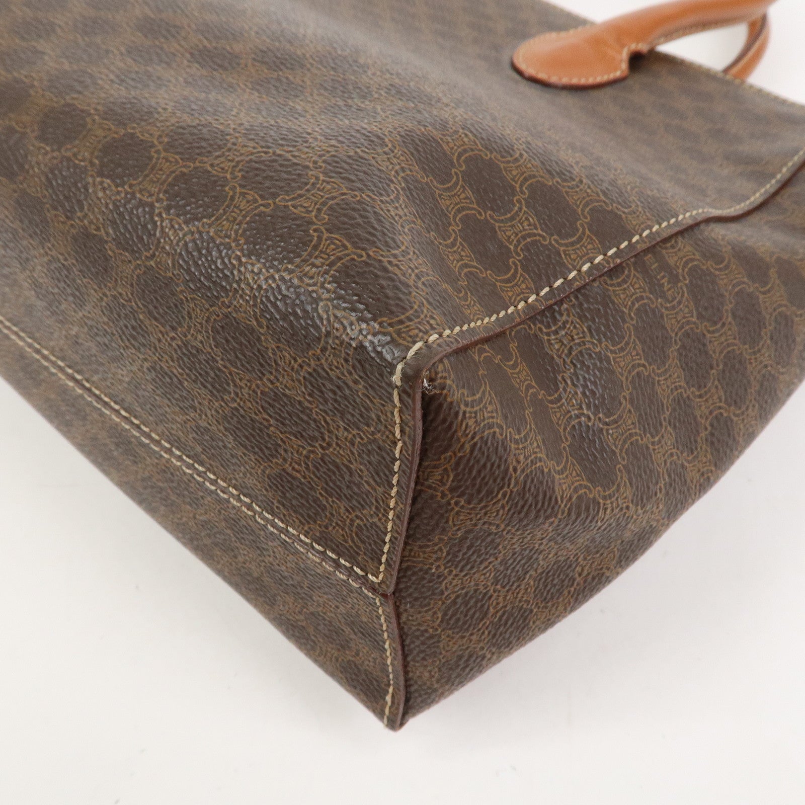 CELINE Macadam PVC Leather Hand Bag Tote Bag Brown