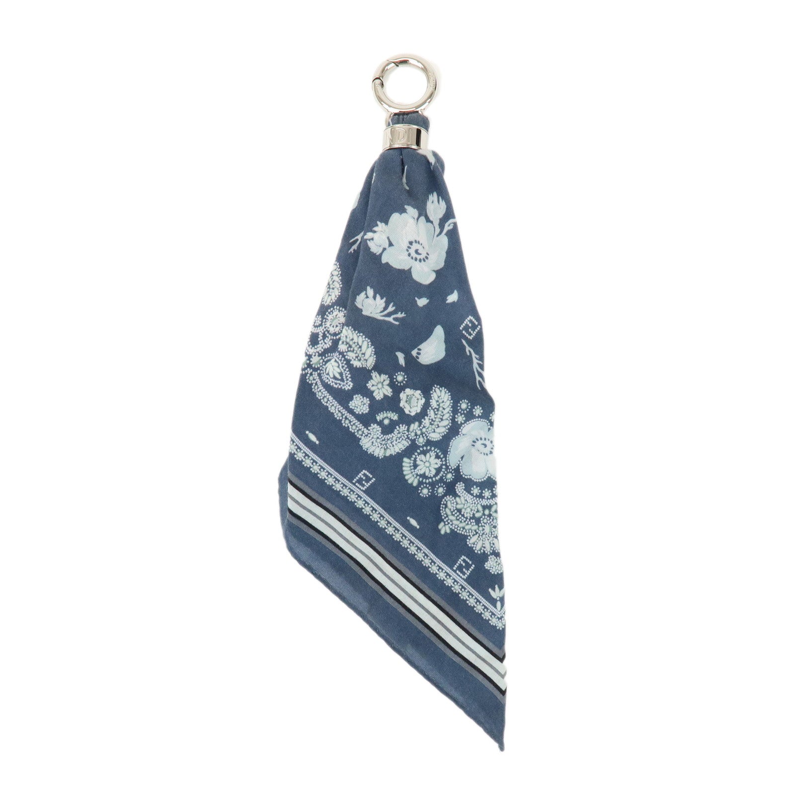 FENDI Logo Metal Cotton Bag Charm Key Chain Blue 7AS386