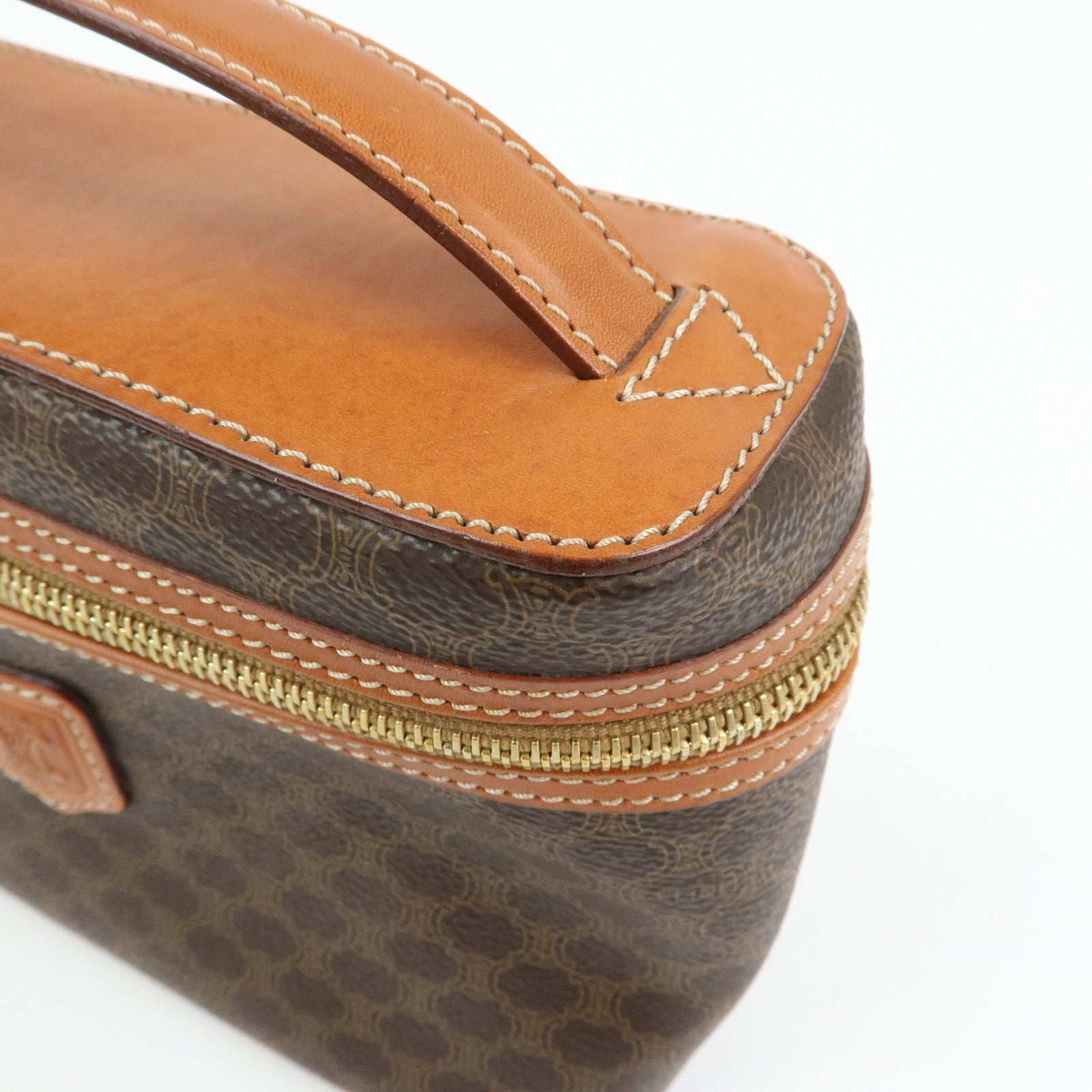 CELINE Macadam PVC Leather Hand Bag Vanity Bag Pouch Brown