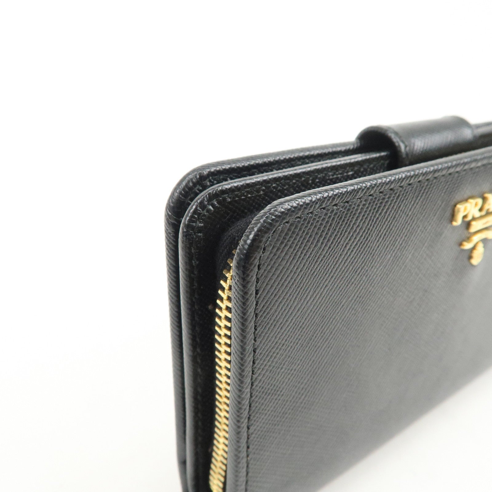 PRADA Logo Saffiano Leather Bi-fold Compact Wallet Black 1M1225