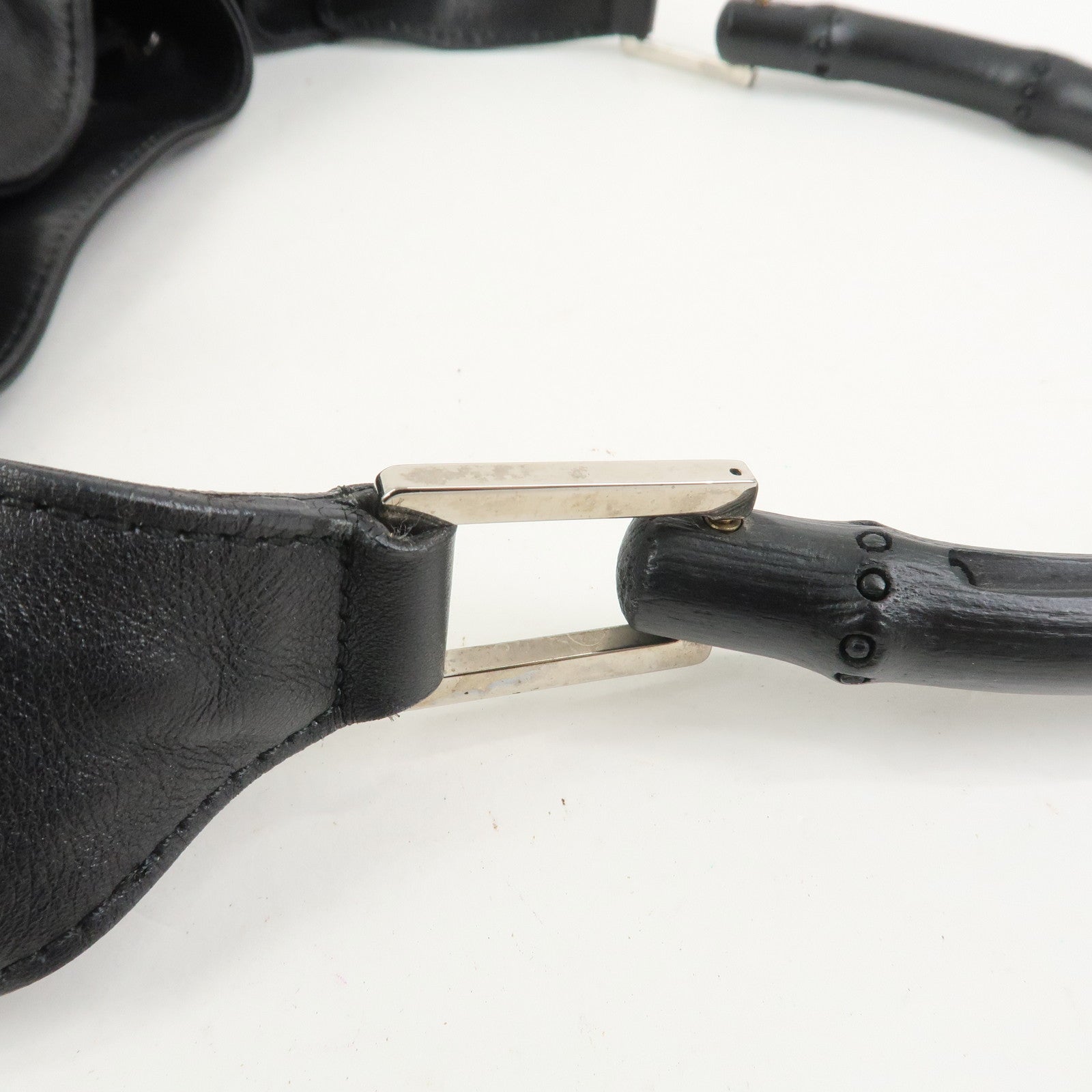 GUCCI Bamboo Leather Shoulder Bag Hand Bag Black 001・4033