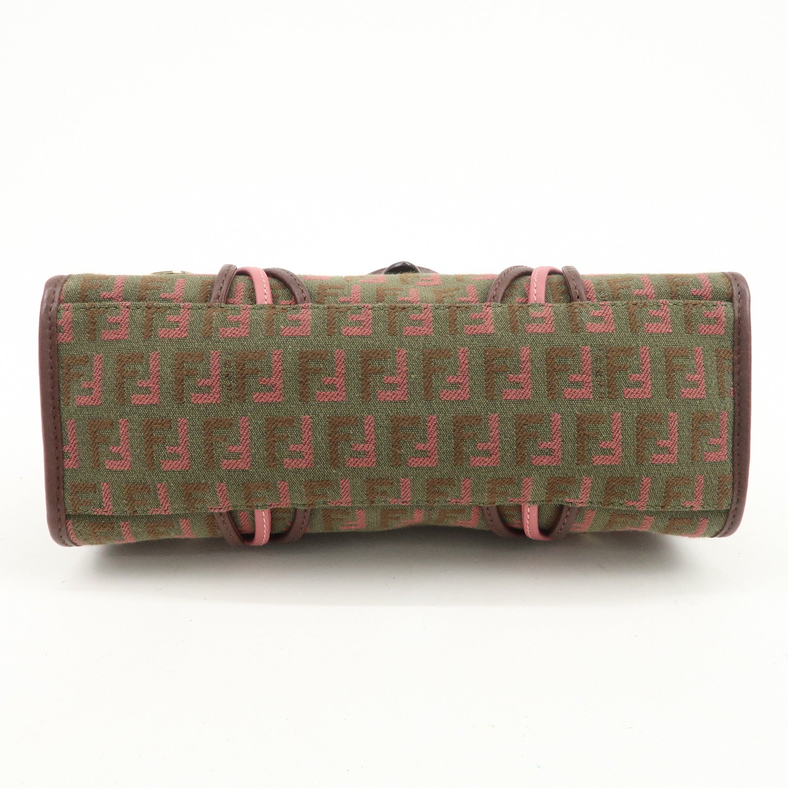 FENDI Zucchino Logo Canvas Leather Hand Bag Brown Pink 8BN147