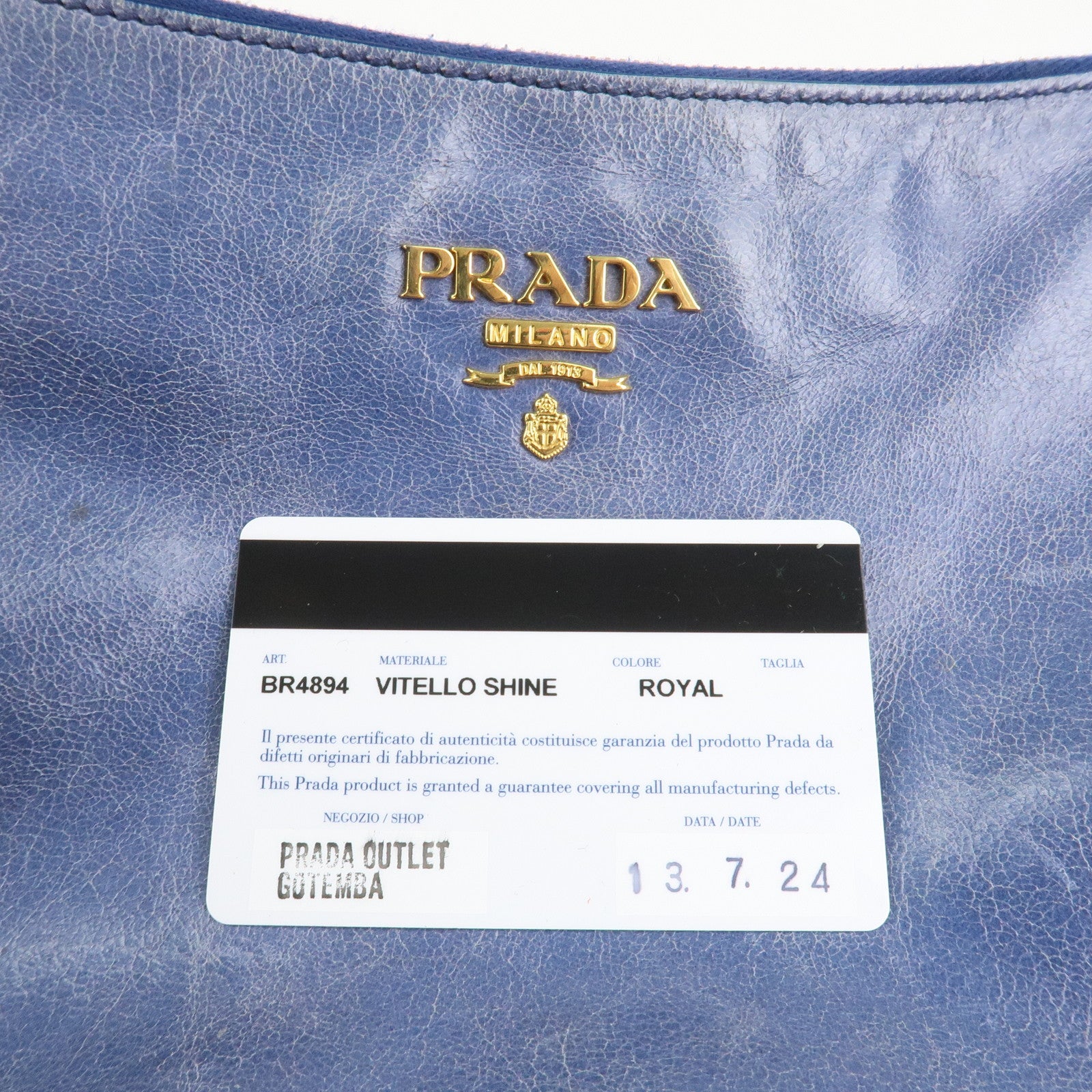 PRADA Leather Shoulder Bag Hand Bag Blue BR4984 Used