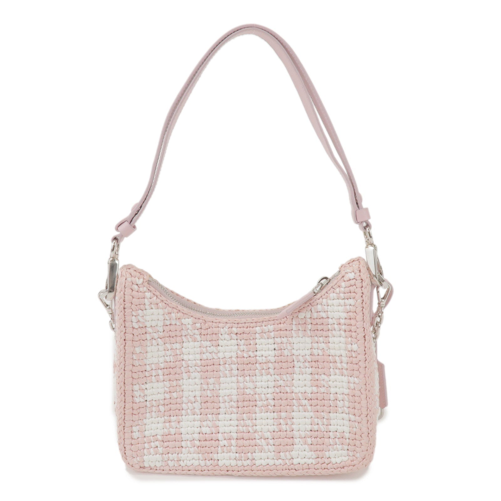 PRADA Triangle Logo Raffia Leather 2Way Shoulder Bag Pink 1BC204