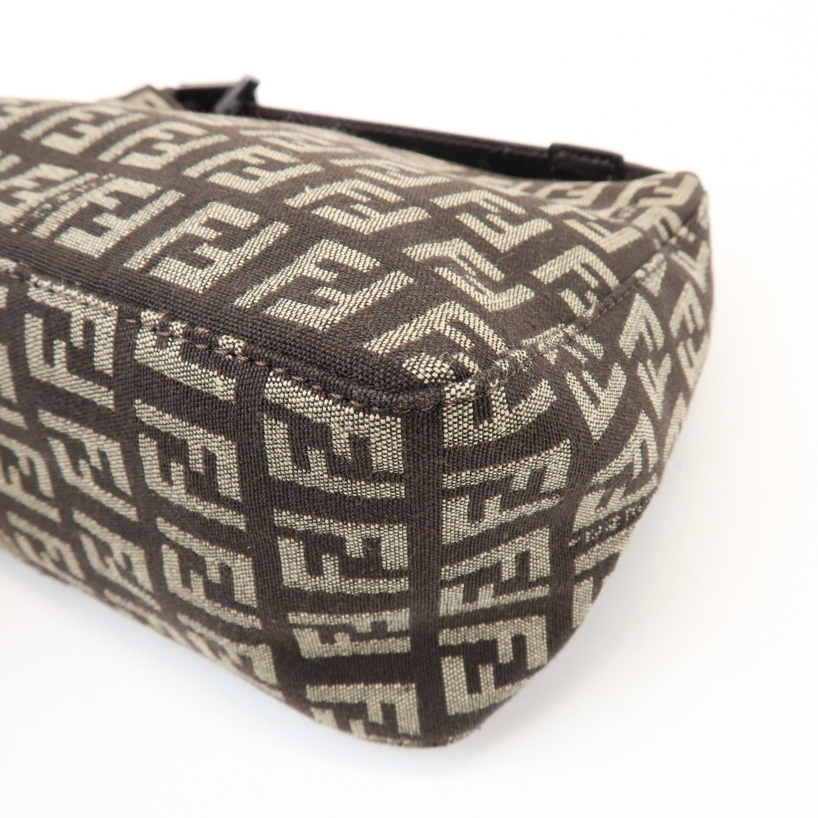 FENDI Zucchino Canvas Leather Hand Bag Pouch Bag Brown 8N00001