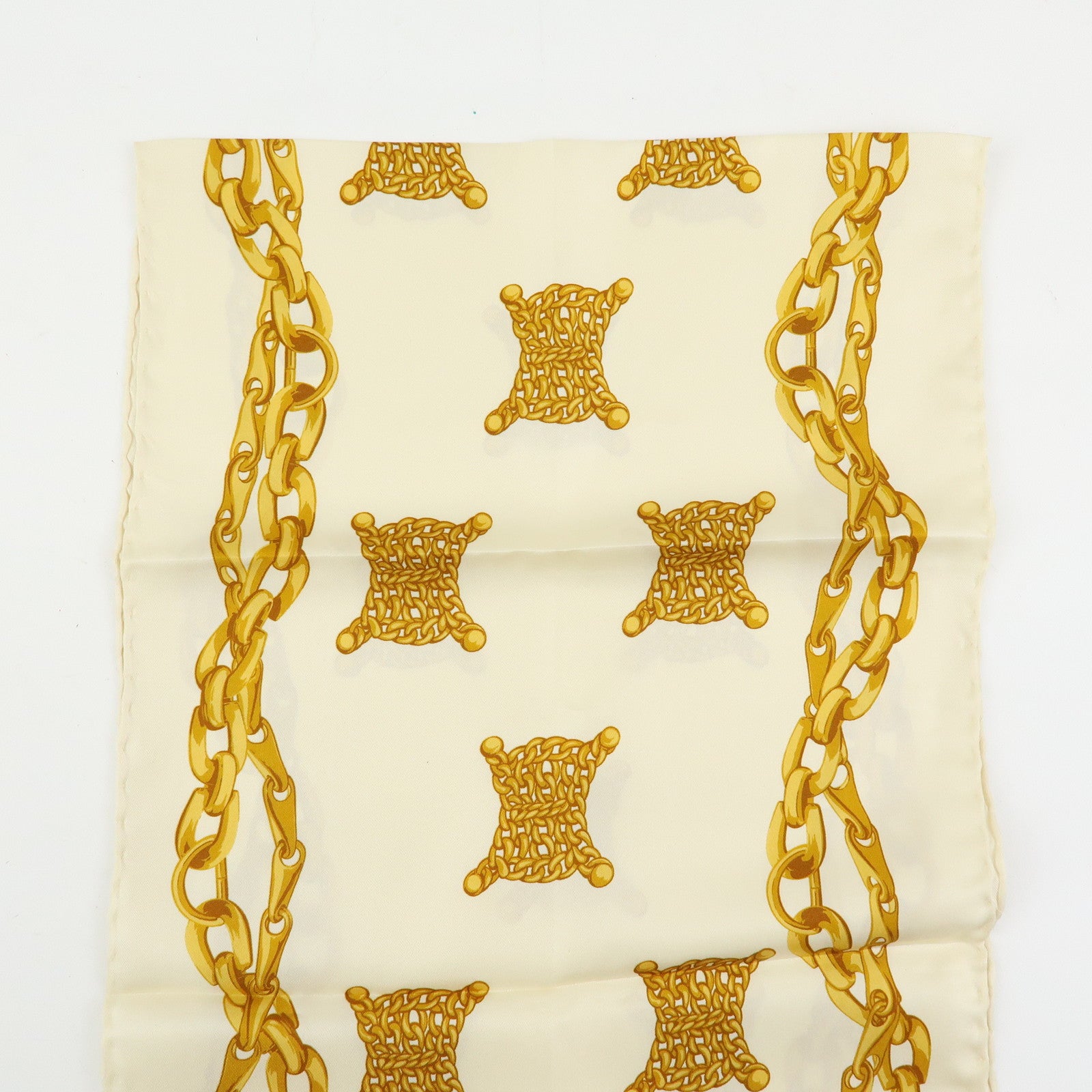 CELINE Macadam Chain Patten Silk 100% Scarf Ivory Gold