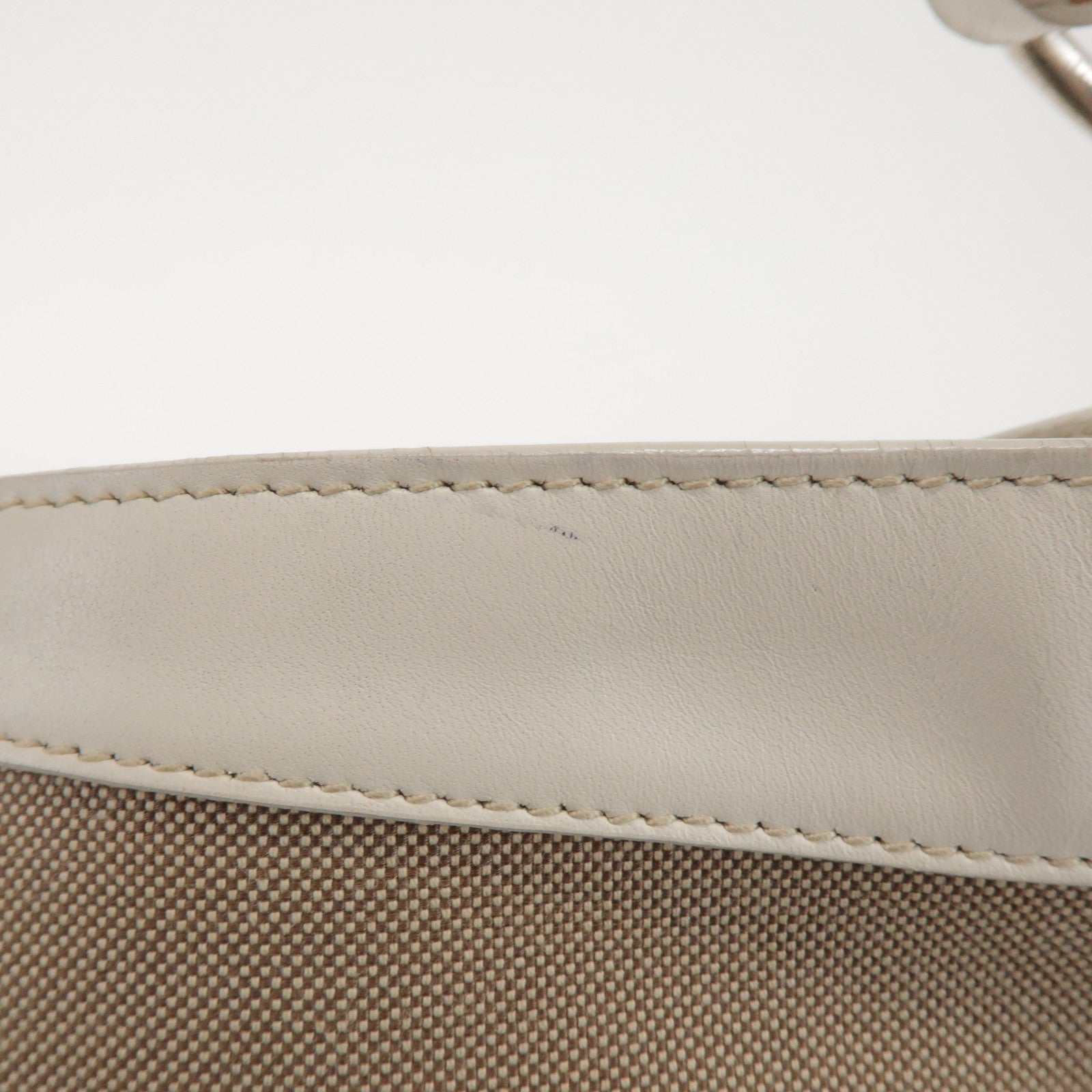 PRADA Jacquard Canvas Leather Shoulder Bag Hand Bag Beige Ivory